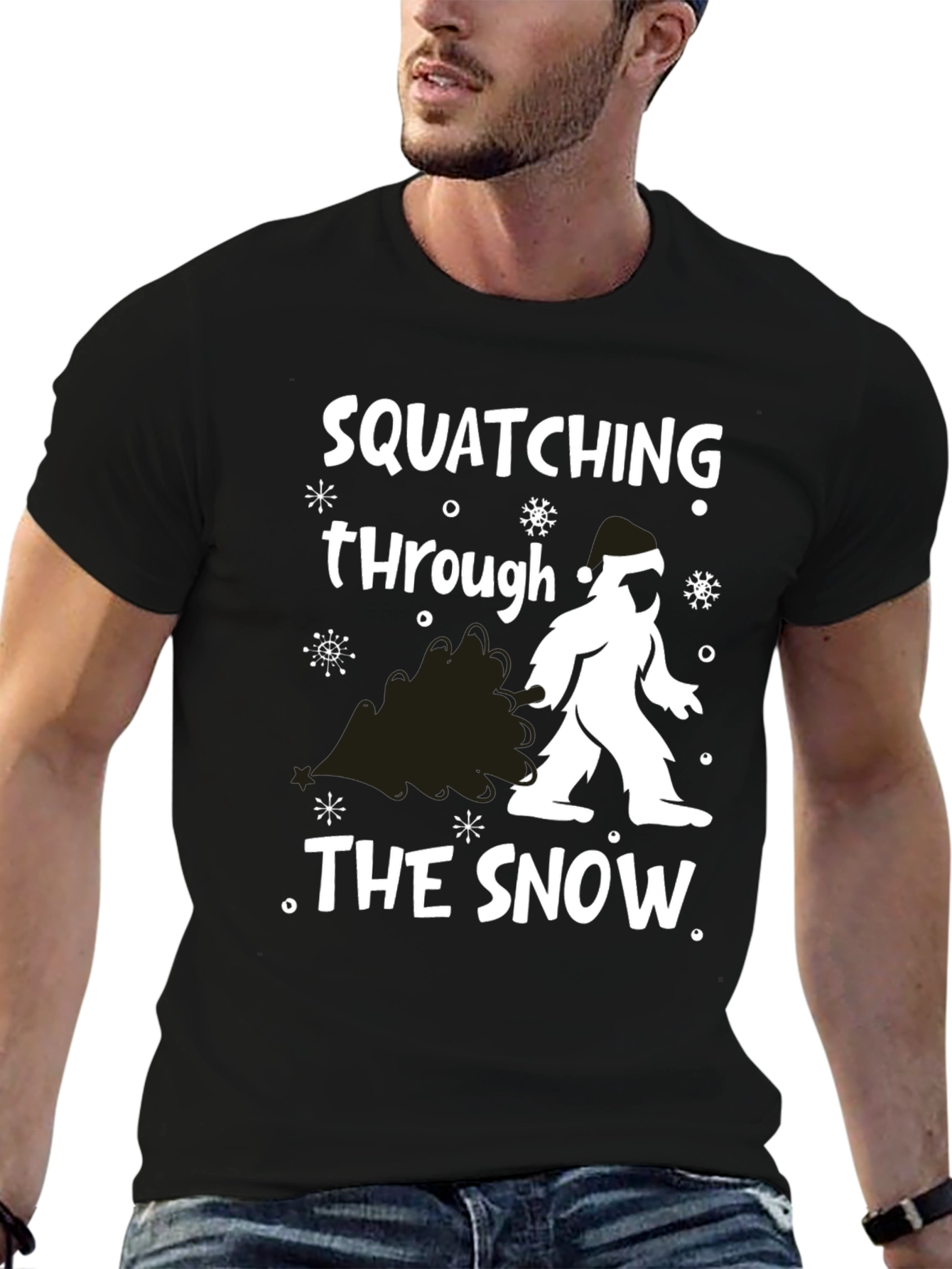 Squatching Through The Snow Bigfoot Holiday T-Shirt