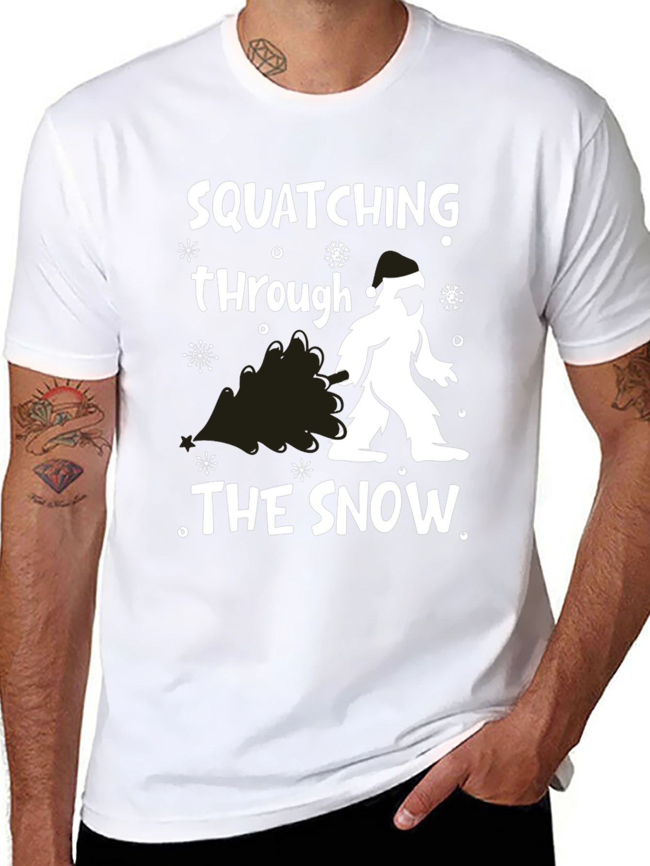 Squatching Through The Snow Bigfoot Holiday T-Shirt