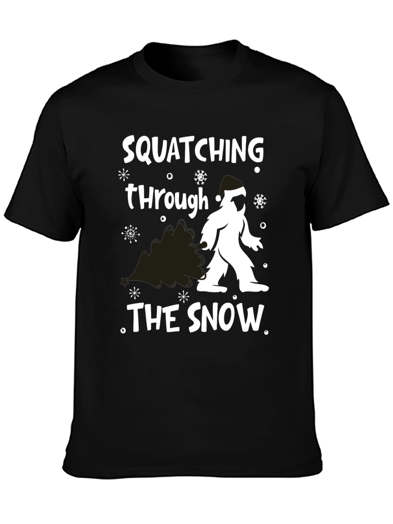Squatching Through The Snow Bigfoot Holiday T-Shirt
