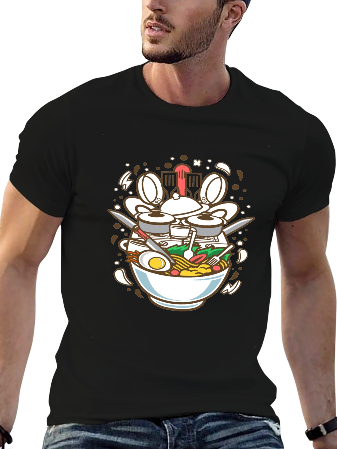 Ramen Drummer T-Shirt - Foodie Music Lover Tee