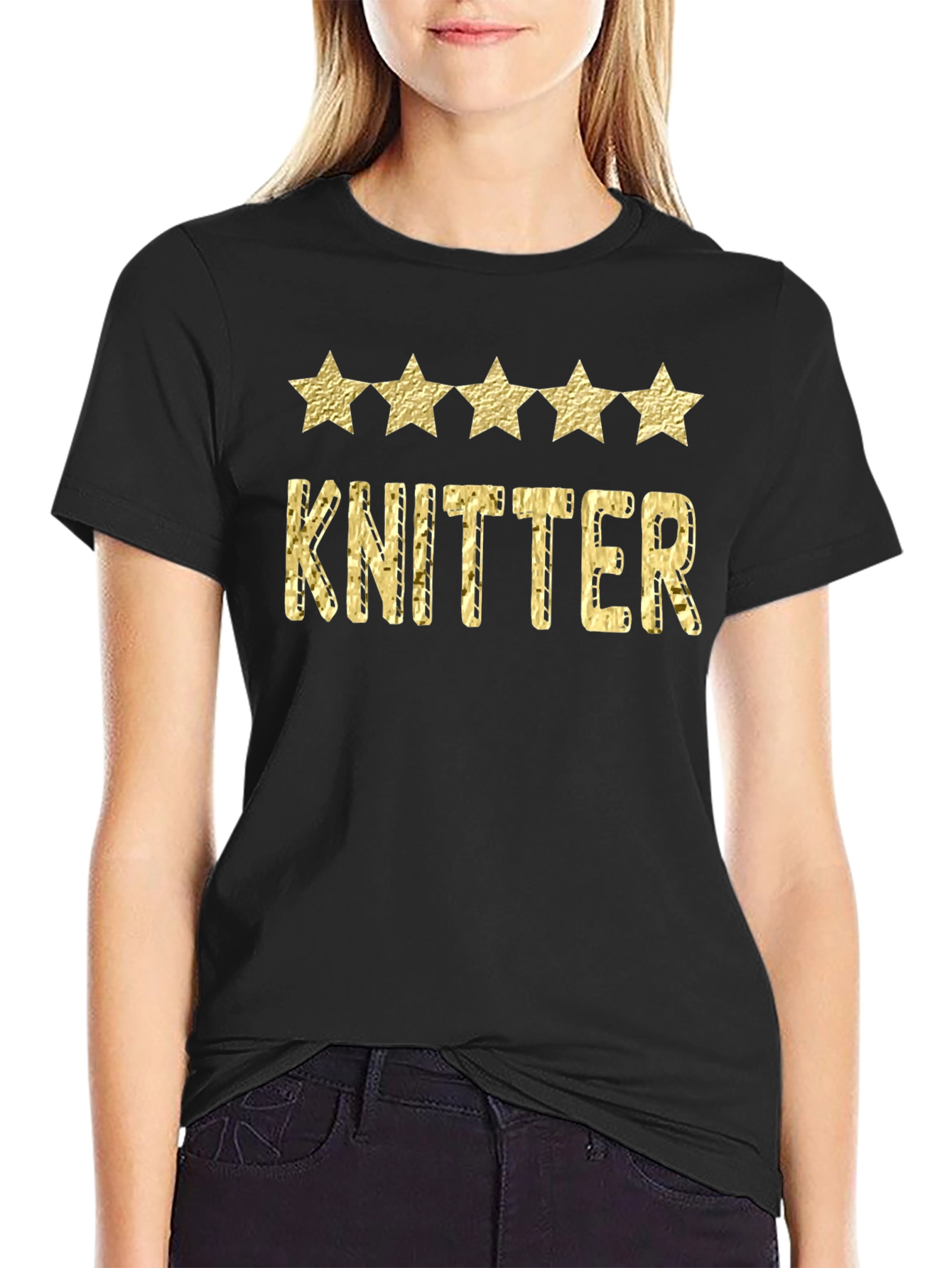 Knitter Five Star Black Graphic Tee