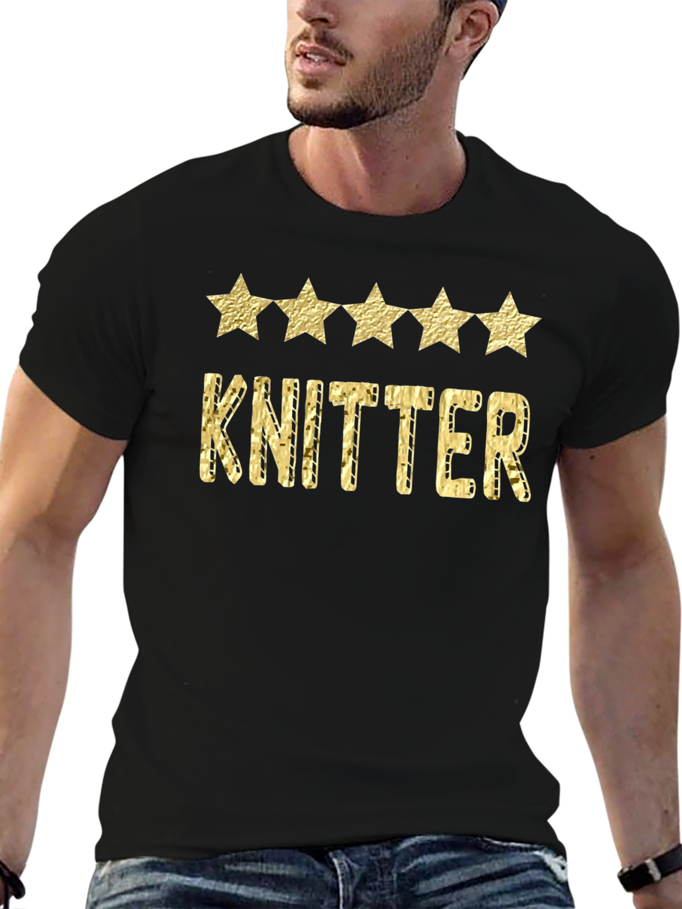Knitter Five Star Black Graphic Tee