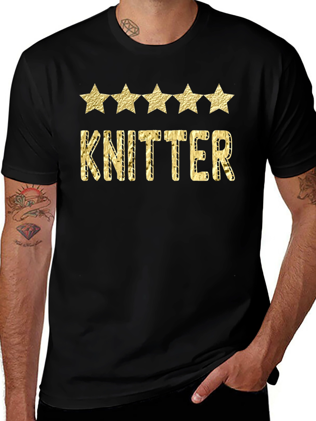 Knitter Five Star Black Graphic Tee