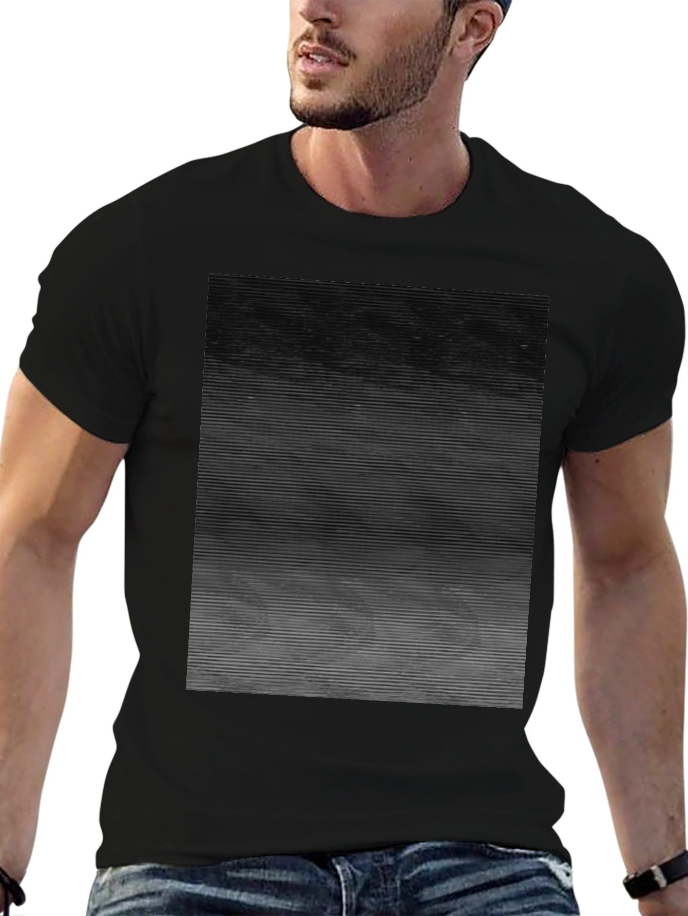 Abstract Gradient Line Graphic Tee - Mens Black T-Shirt