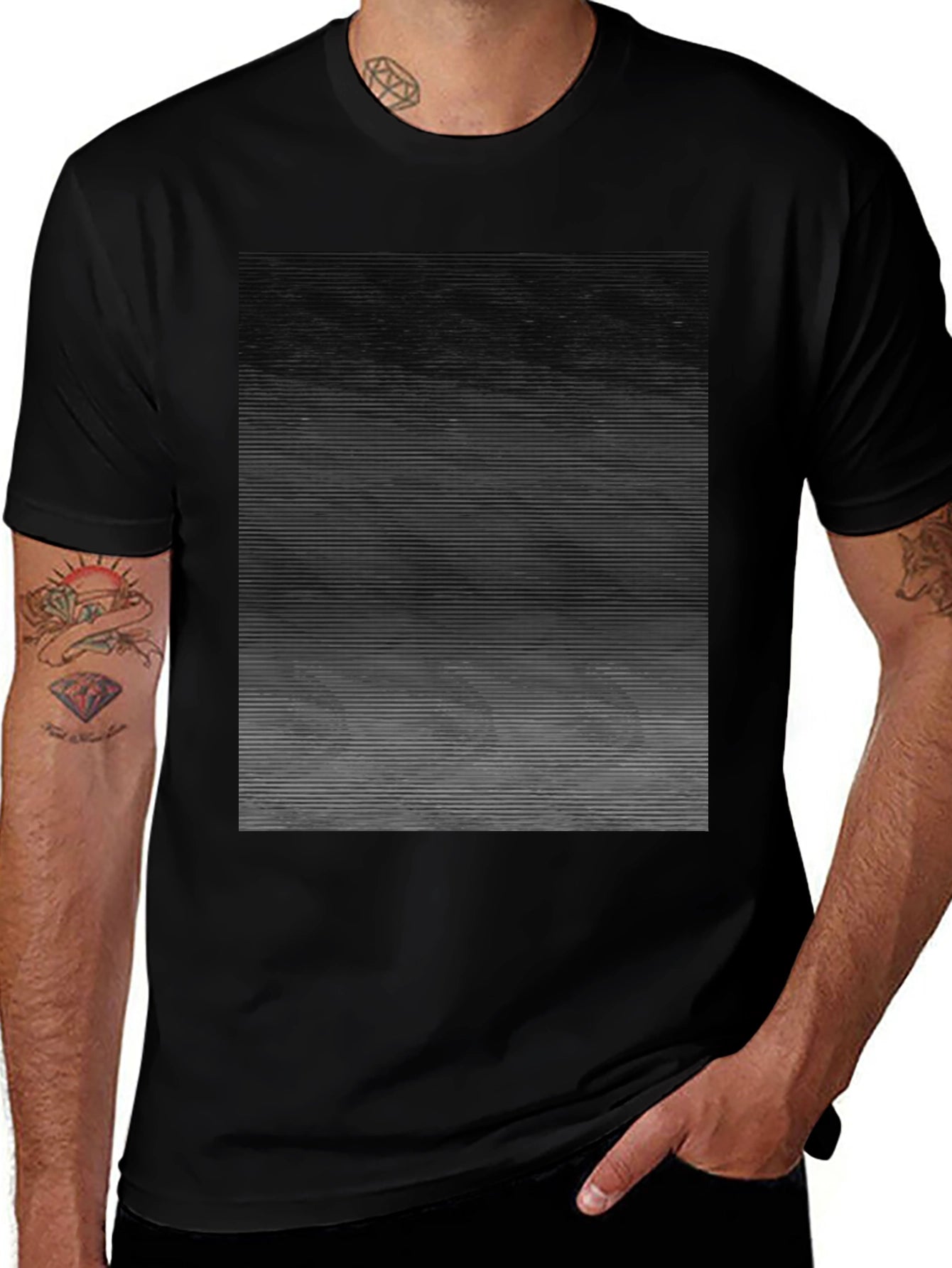 Abstract Gradient Line Graphic Tee - Mens Black T-Shirt