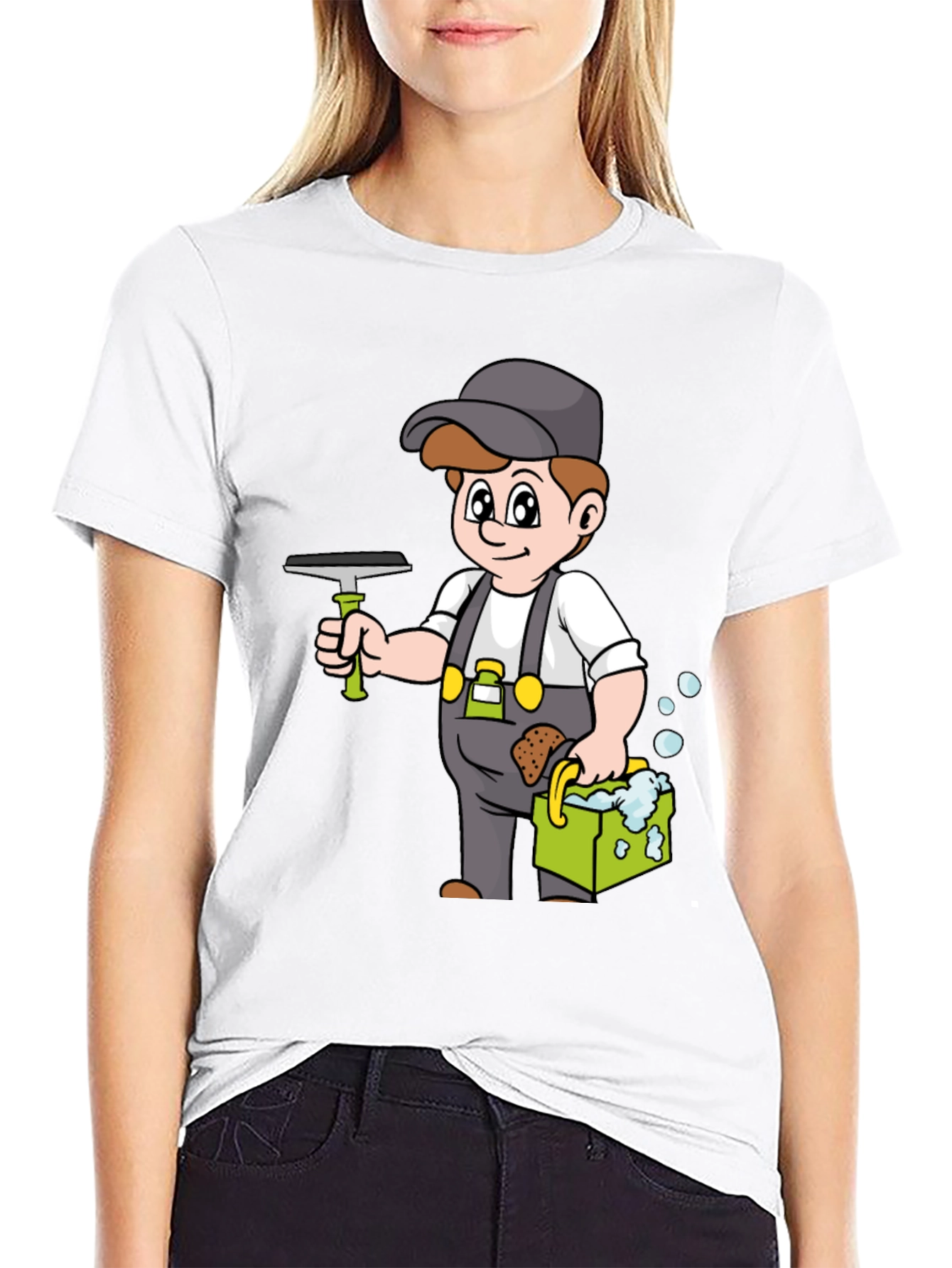 Window Washer Cartoon Graphic T-Shirt