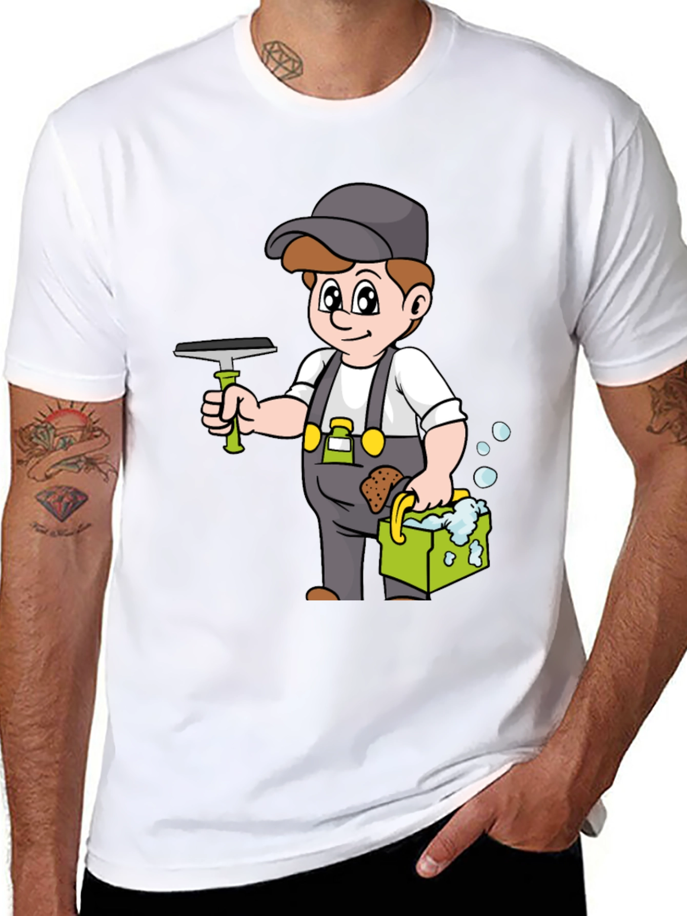 Window Washer Cartoon Graphic T-Shirt