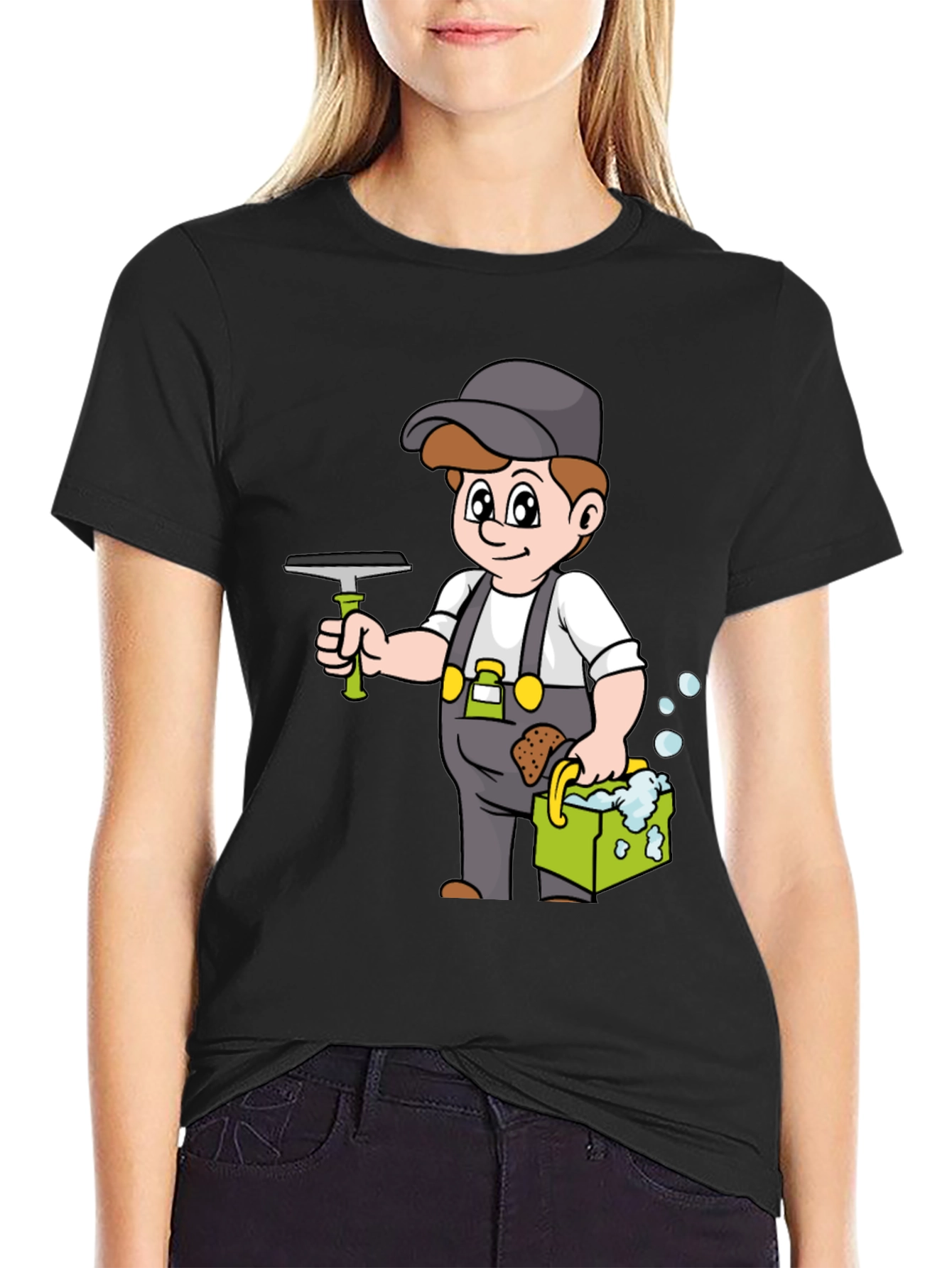 Window Washer Cartoon Graphic T-Shirt