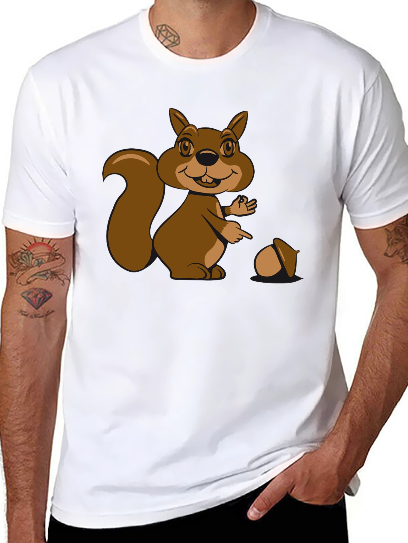 Cartoon Squirrel Graphic T-Shirt - Black Cotton Tee