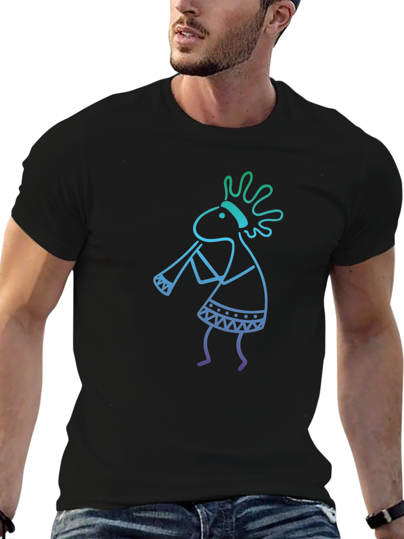 Kokopelli Graphic Tee - Black Cotton Casual Shirt