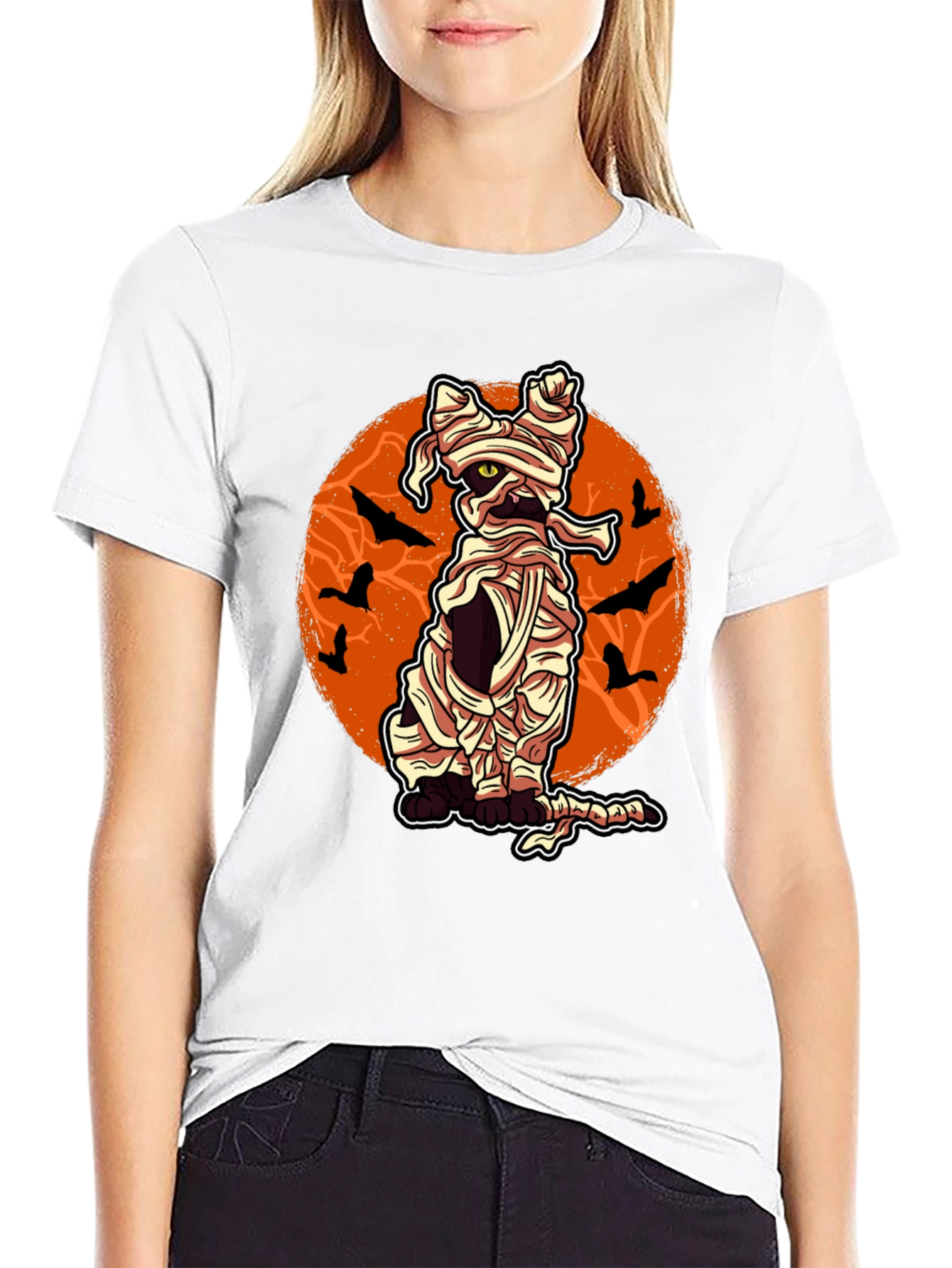Halloween Mummy Cat Graphic T-Shirt