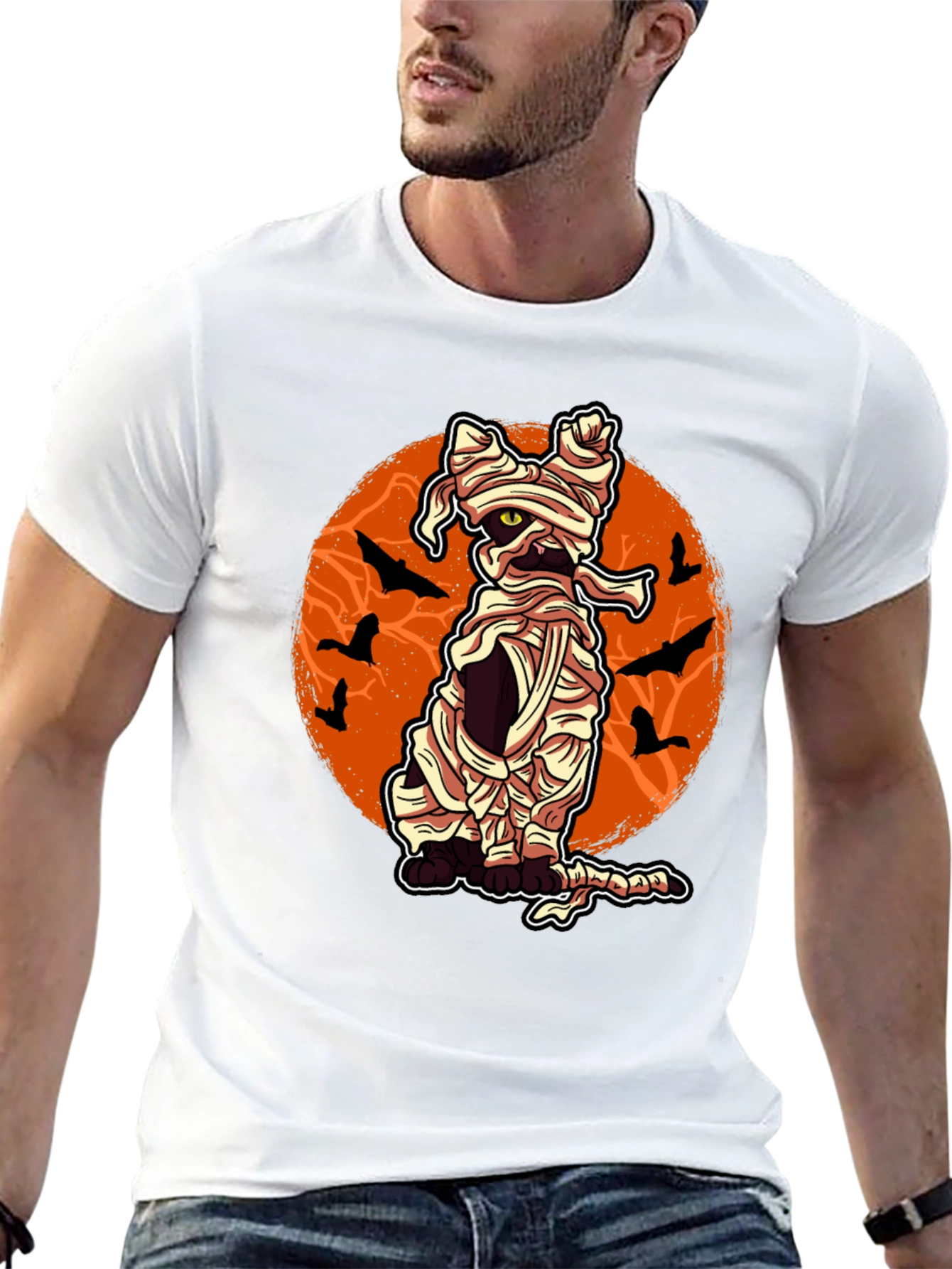 Halloween Mummy Cat Graphic T-Shirt