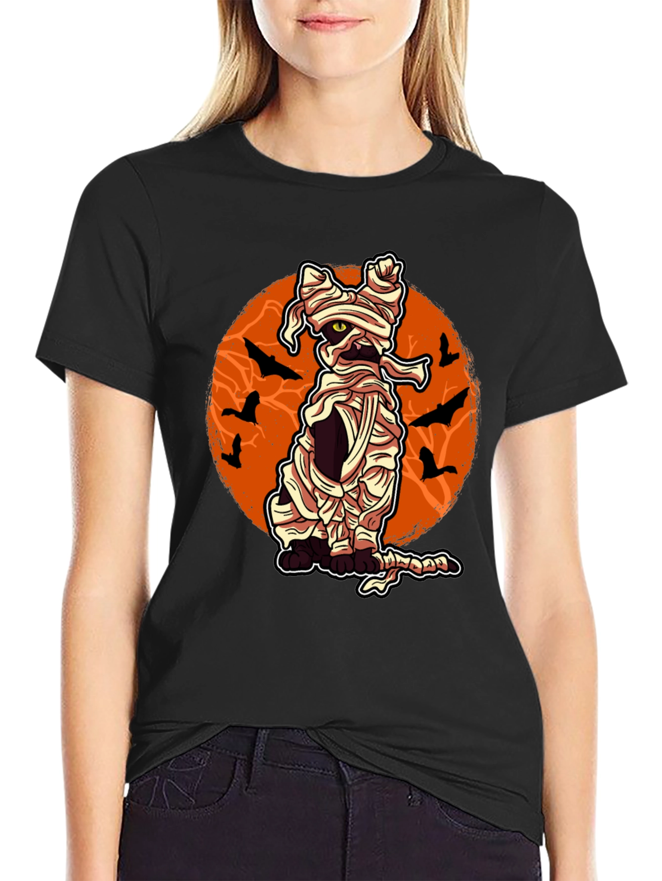 Halloween Mummy Cat Graphic T-Shirt