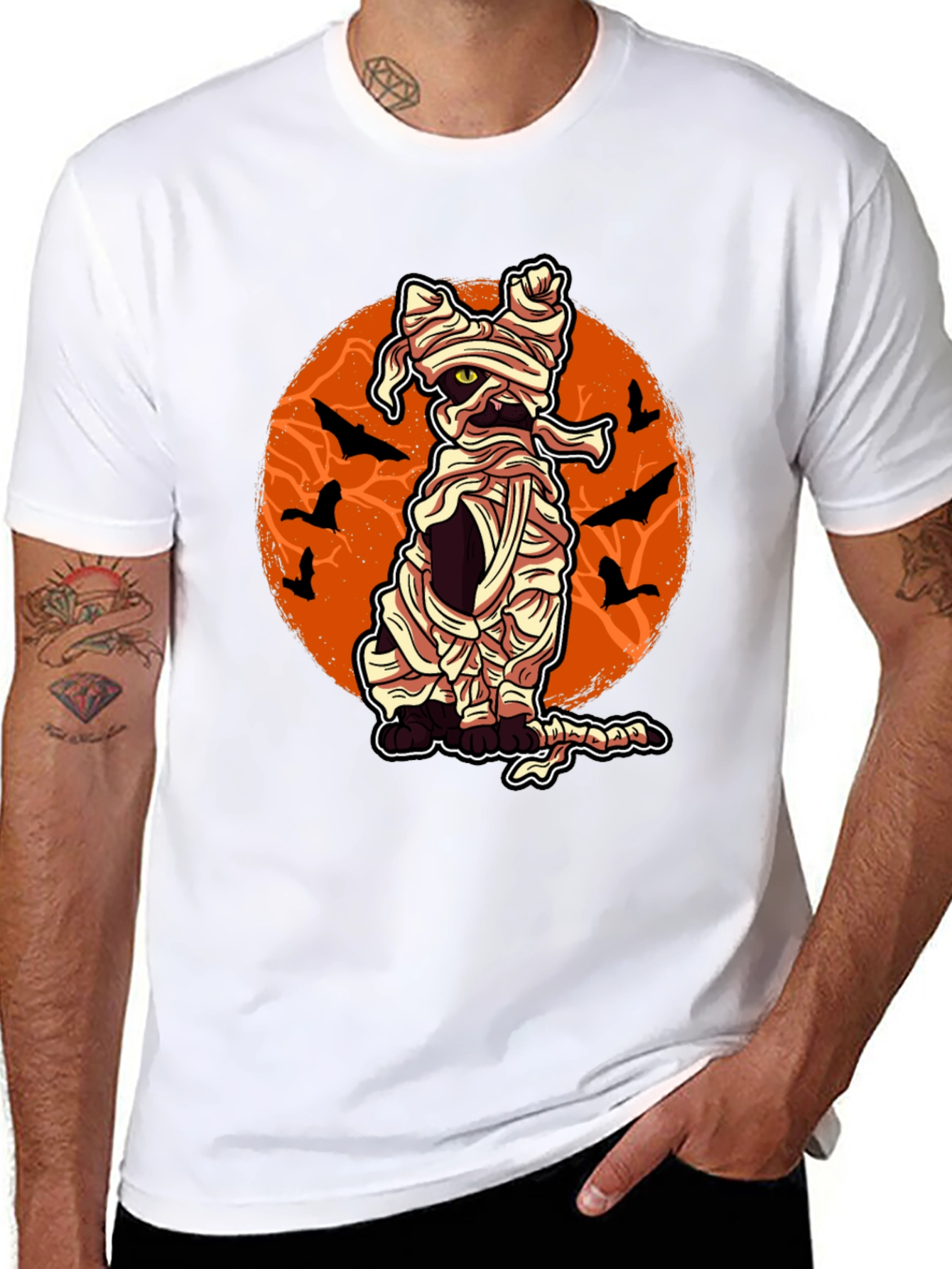 Halloween Mummy Cat Graphic T-Shirt