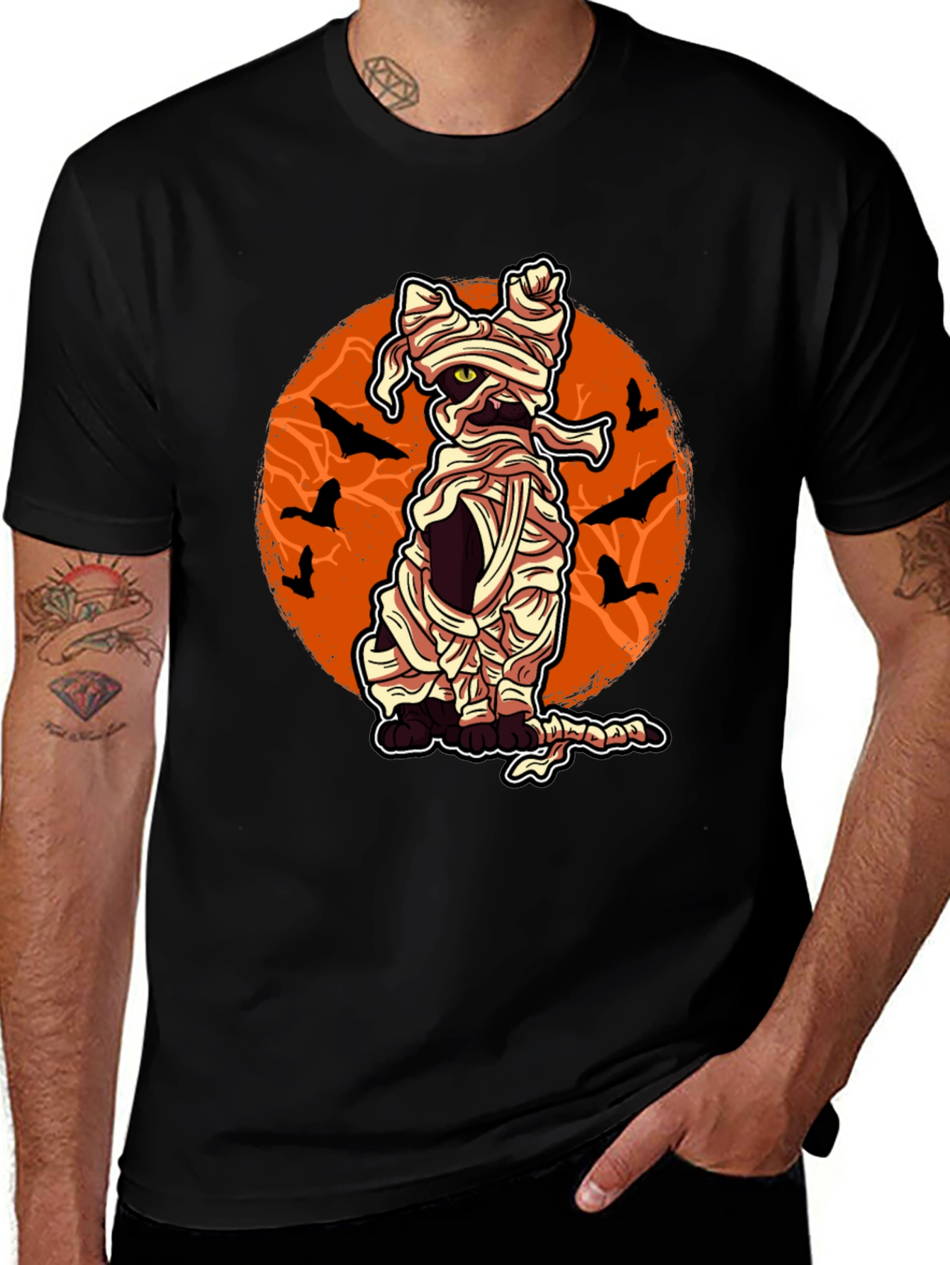 Halloween Mummy Cat Graphic T-Shirt