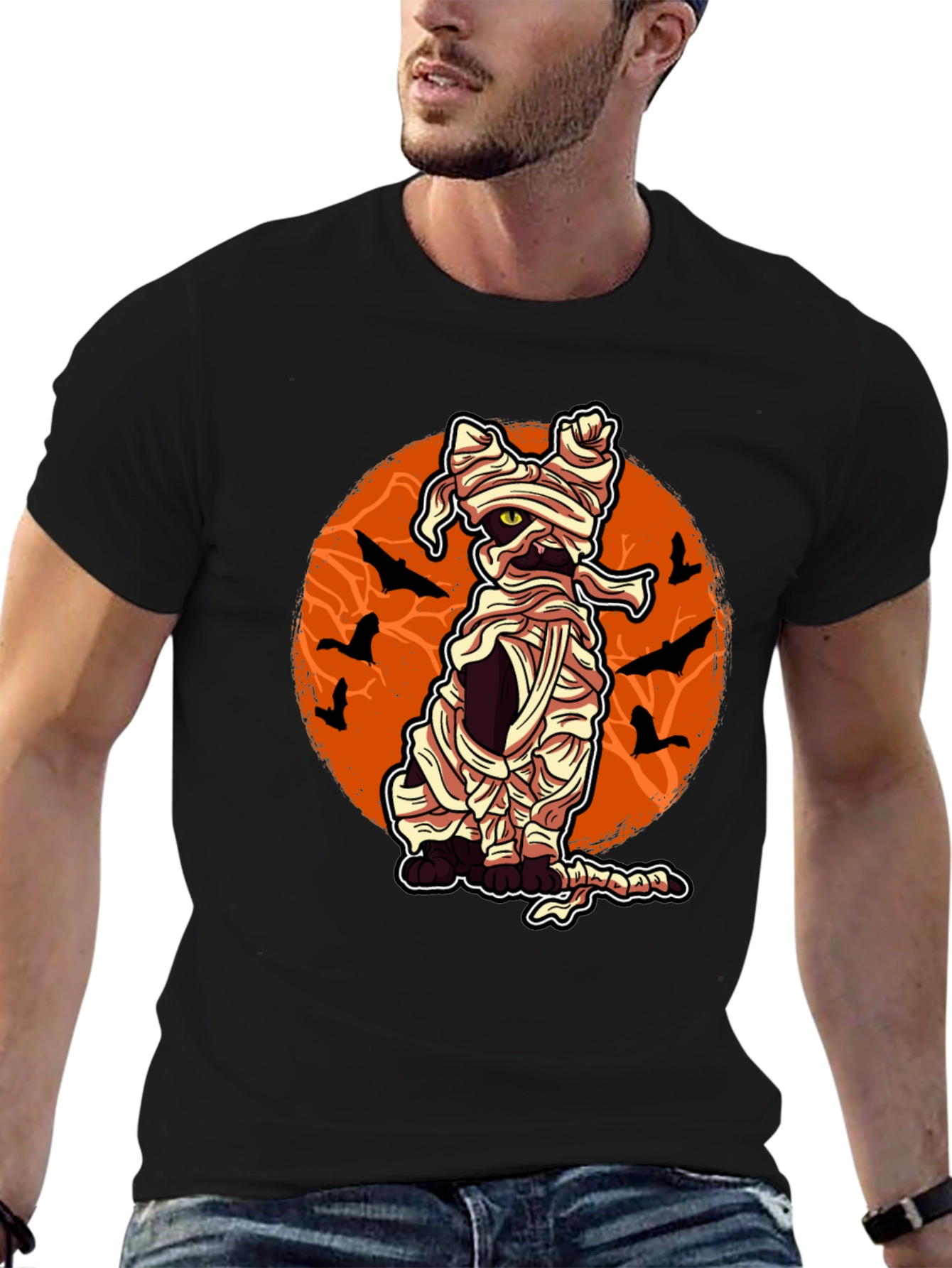 Halloween Mummy Cat Graphic T-Shirt
