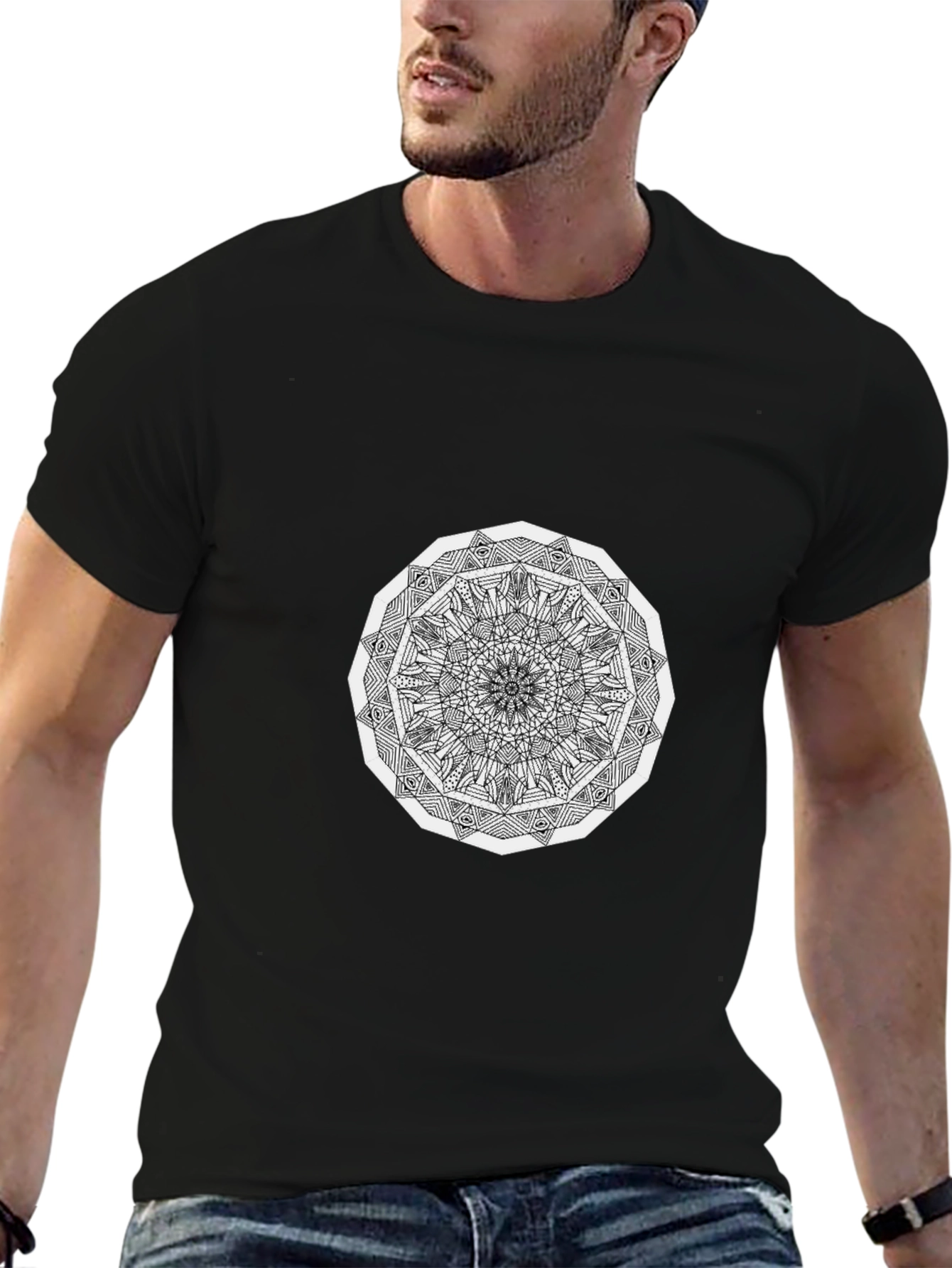 Geometric Mandala T-Shirt - Black
