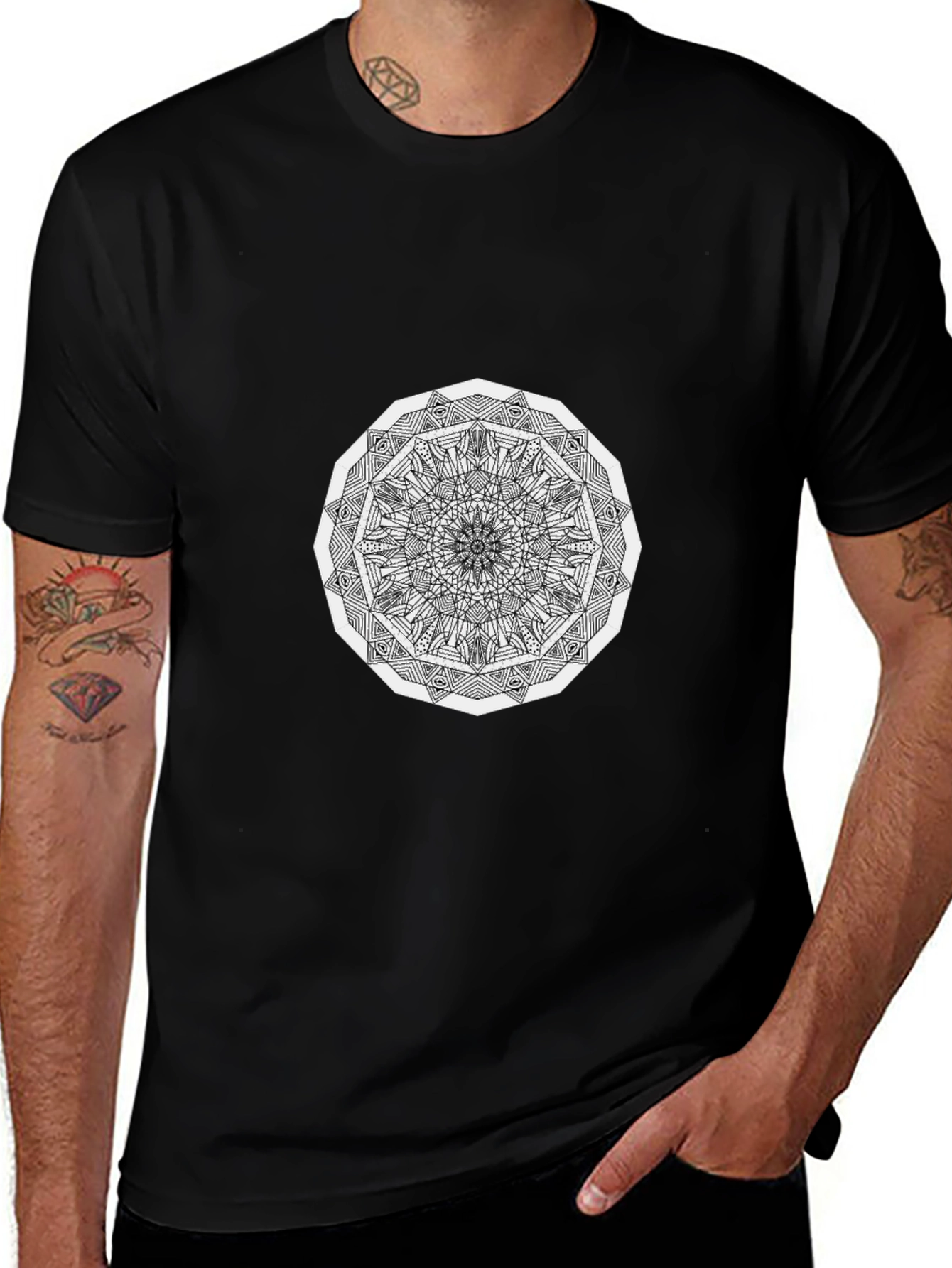 Geometric Mandala T-Shirt - Black