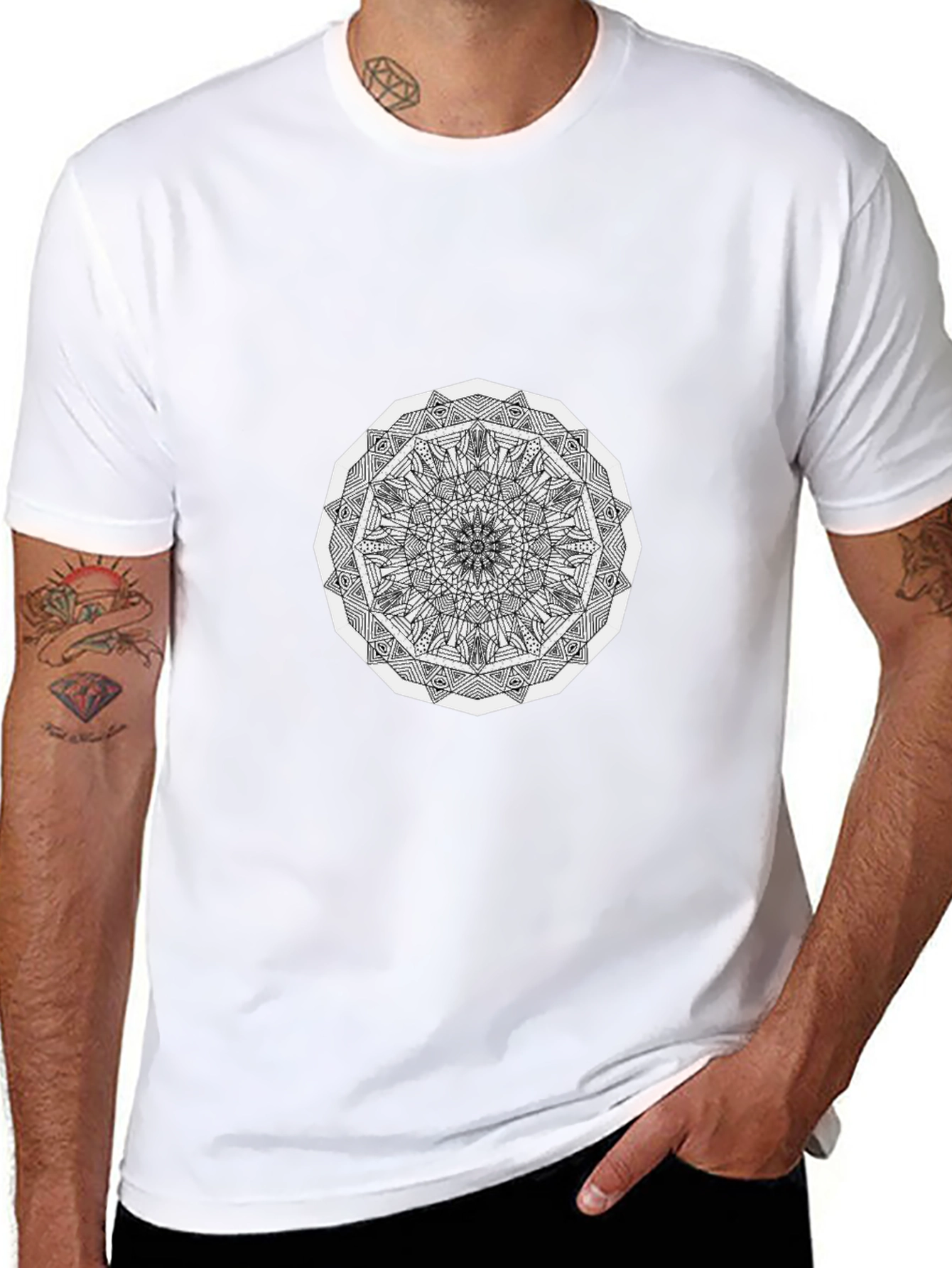 Geometric Mandala T-Shirt - Black