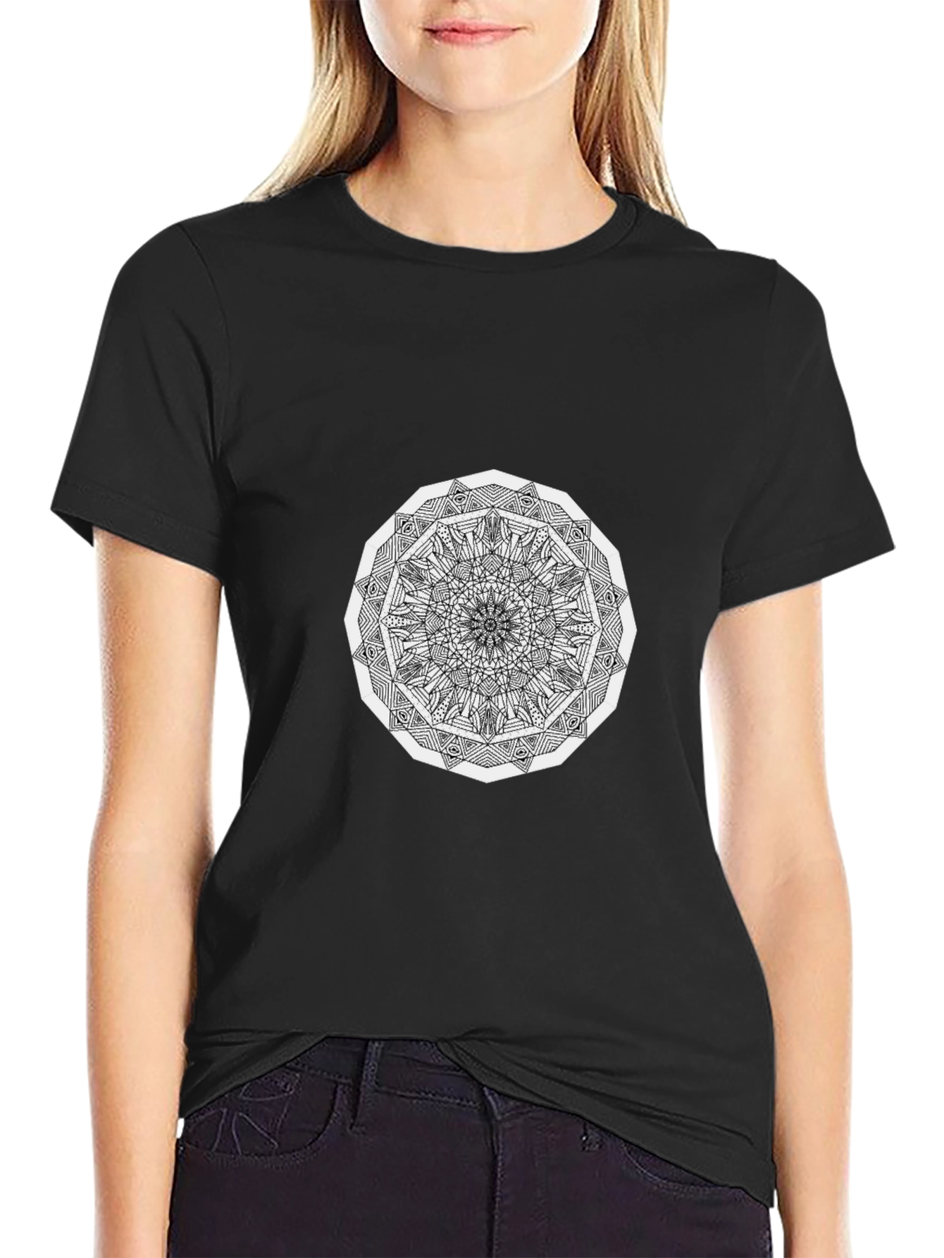 Geometric Mandala T-Shirt - Black