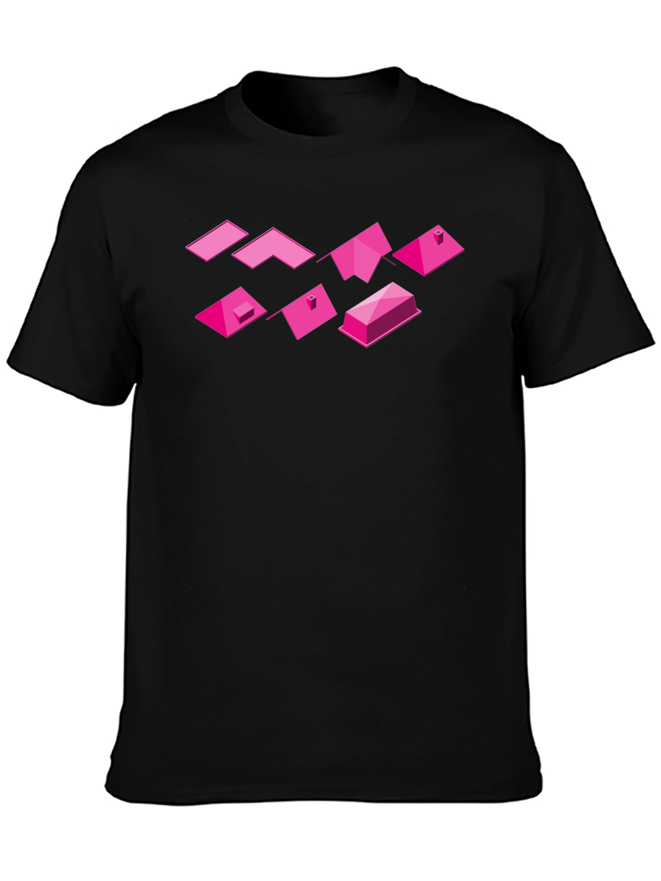 Geometric Pink Roofs Black T-Shirt