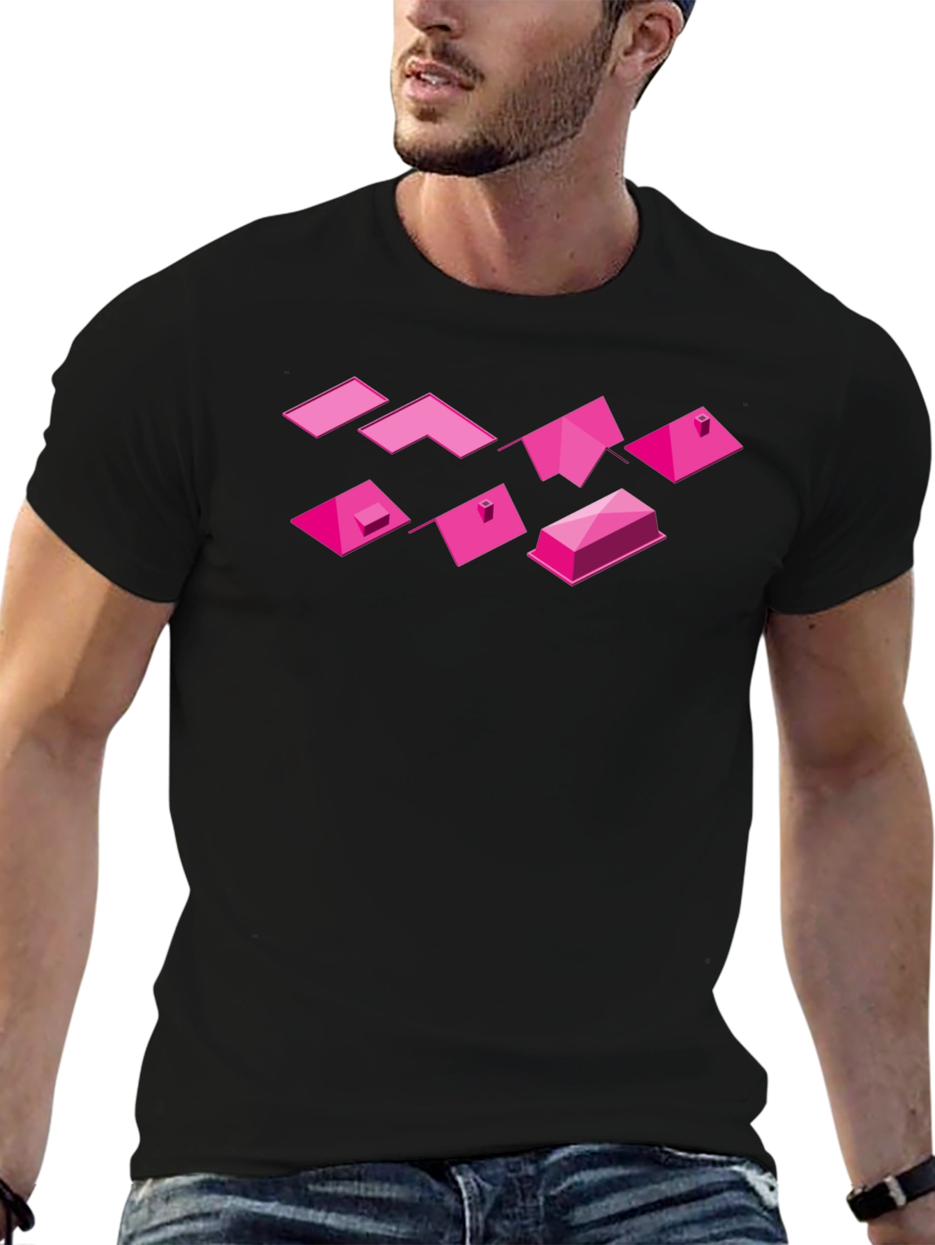 Geometric Pink Roofs Black T-Shirt