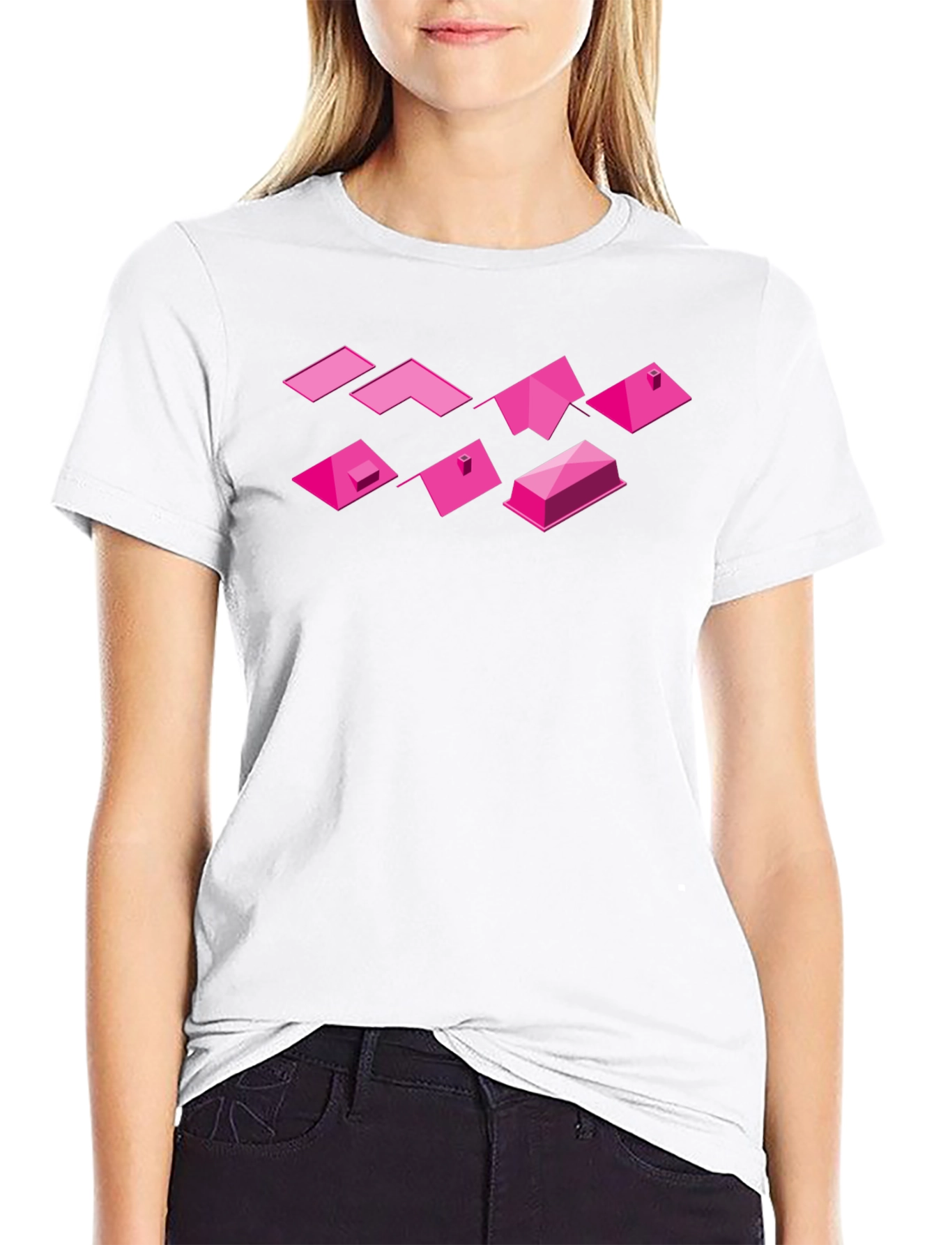 Geometric Pink Roofs Black T-Shirt
