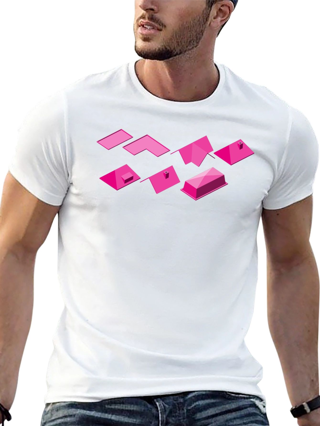 Geometric Pink Roofs Black T-Shirt