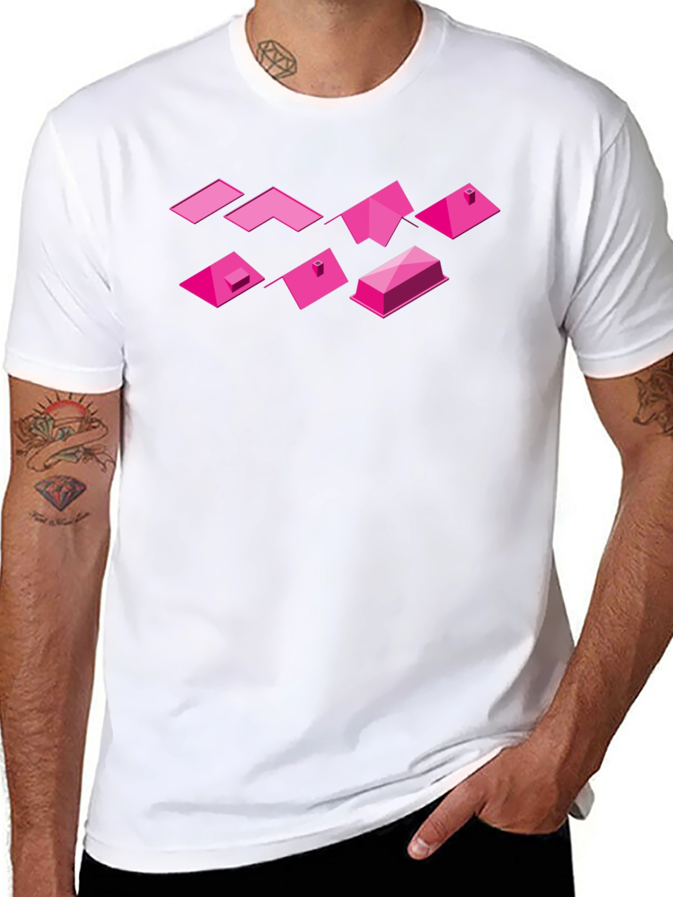 Geometric Pink Roofs Black T-Shirt