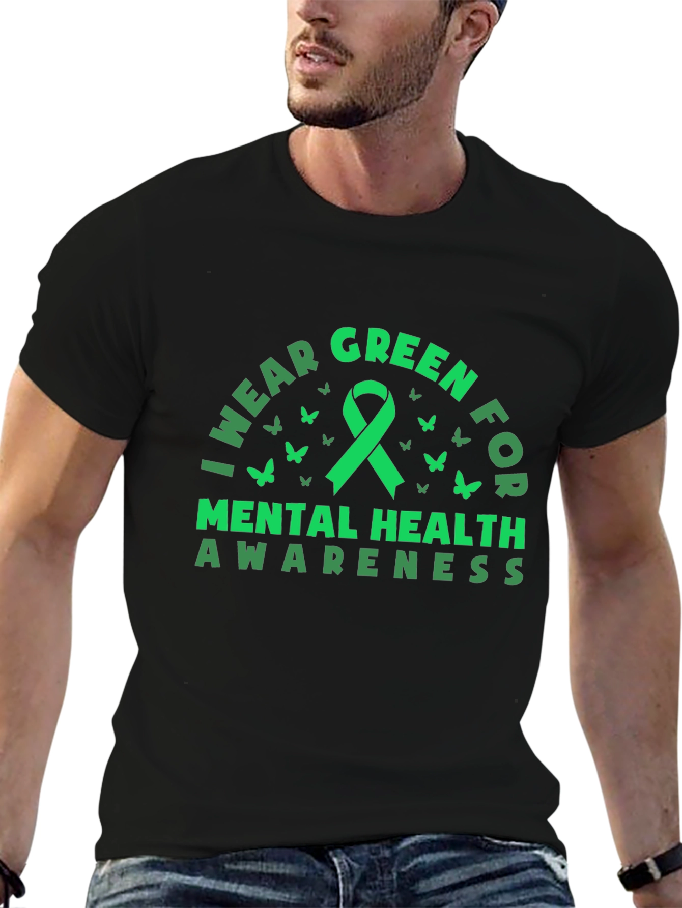 Mental Health Awareness Green Ribbon Graphic Tee