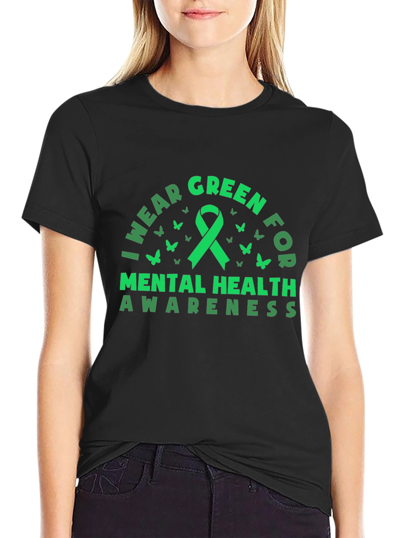 Mental Health Awareness Green Ribbon Graphic Tee