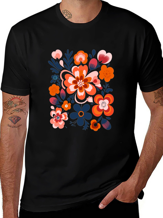 Floral Pattern Black T-Shirt - Unique Graphic Tee