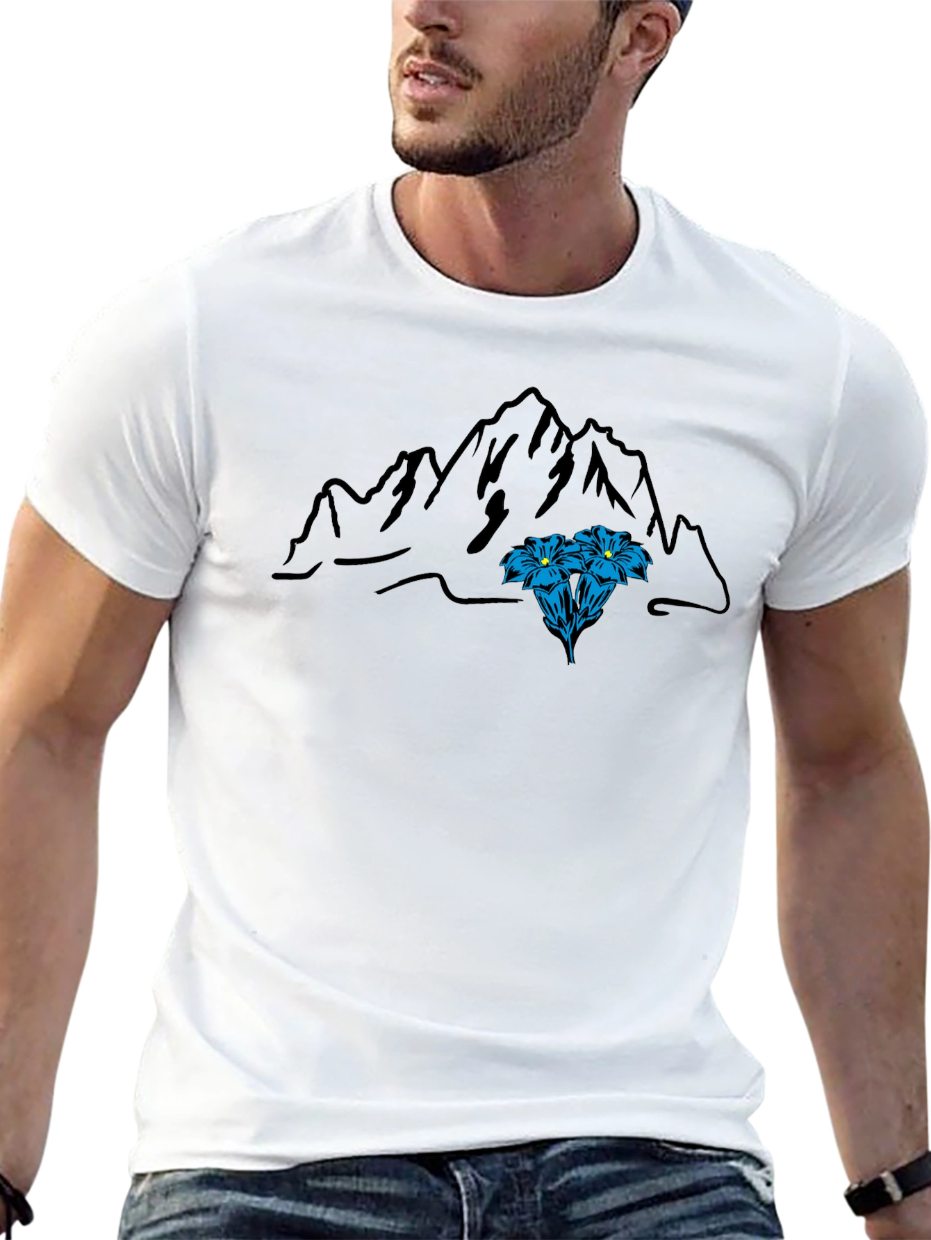 Mountain & Flower Graphic Tee - Black