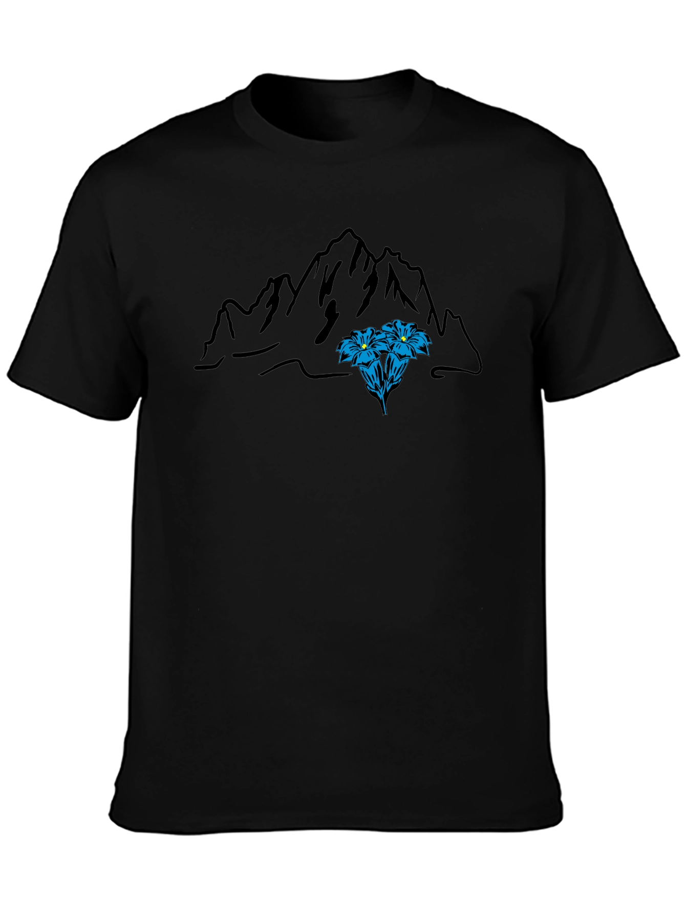 Mountain & Flower Graphic Tee - Black