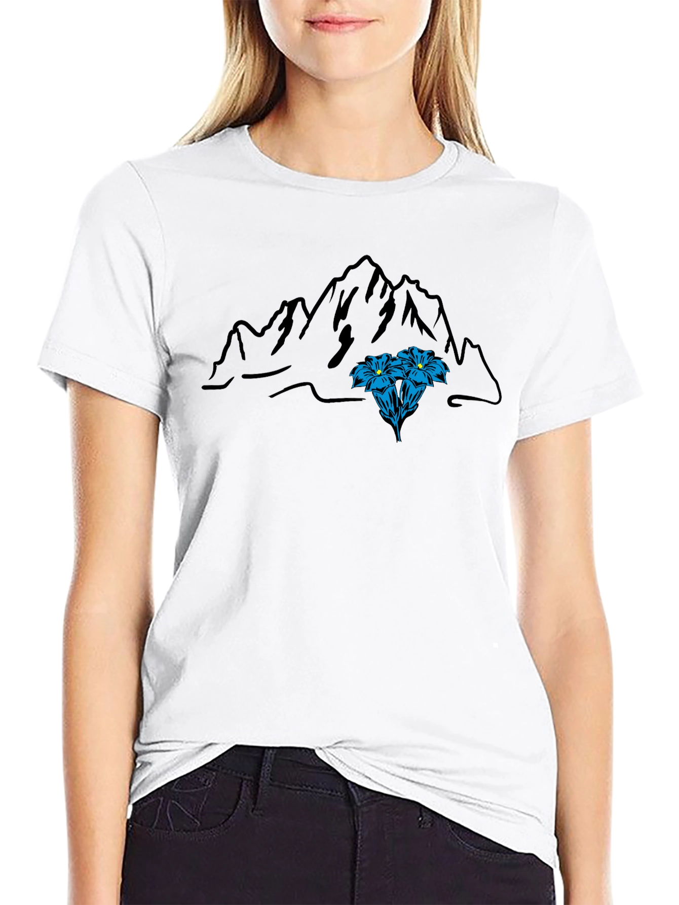 Mountain & Flower Graphic Tee - Black