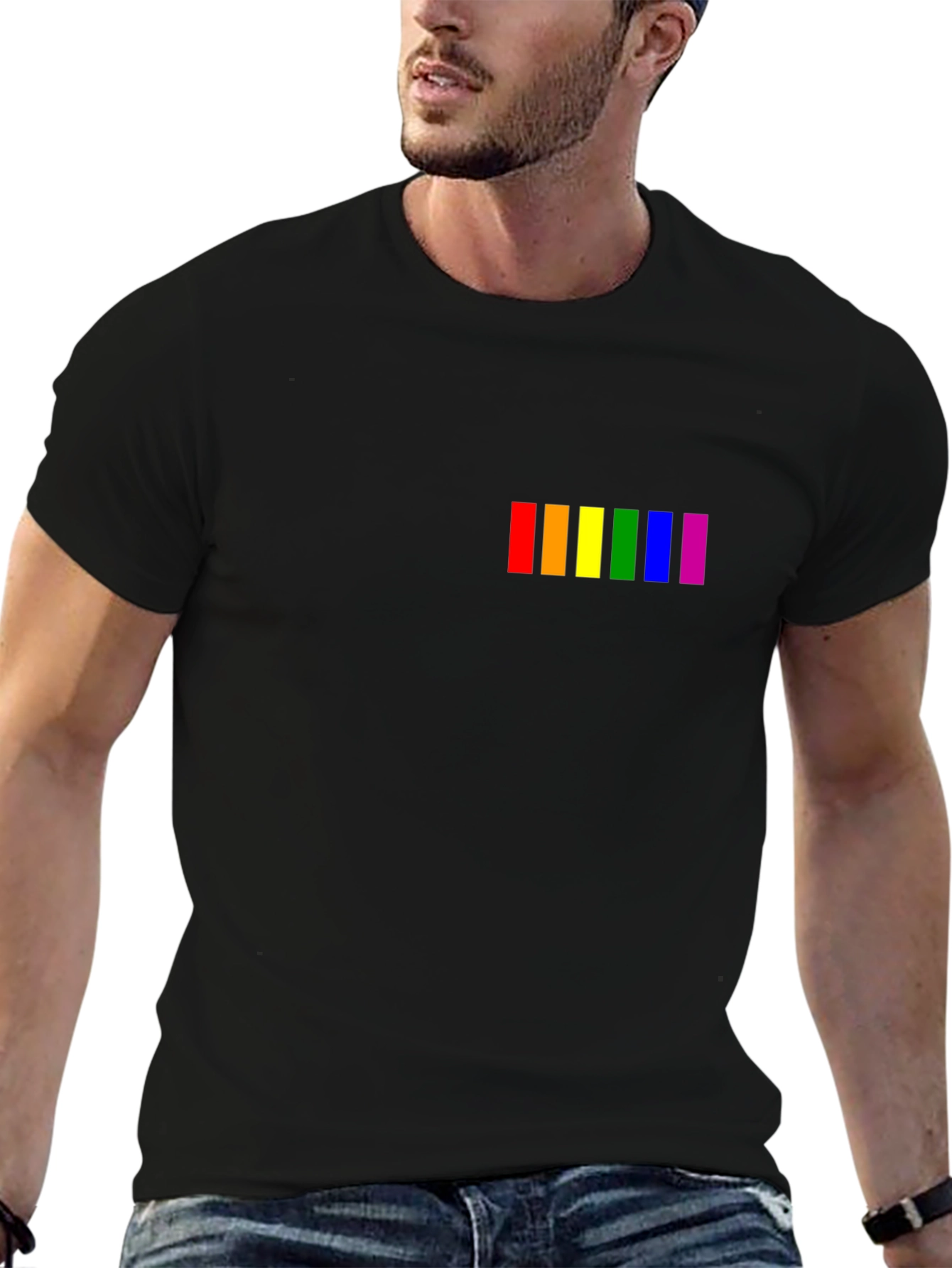 Pride Rainbow Stripe T-Shirt - Black