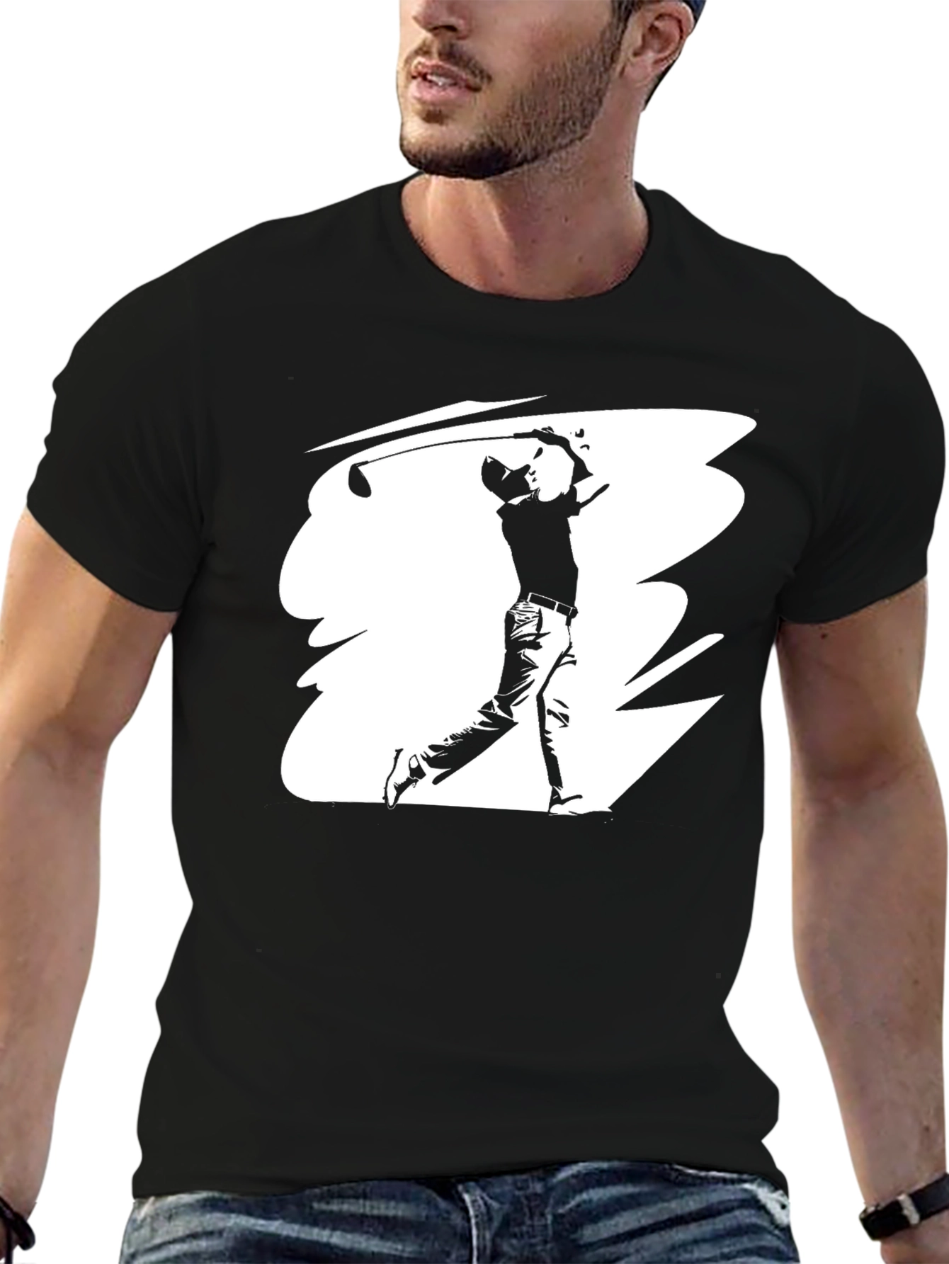 Golf Swing Graphic Tee - Black Cotton T-Shirt