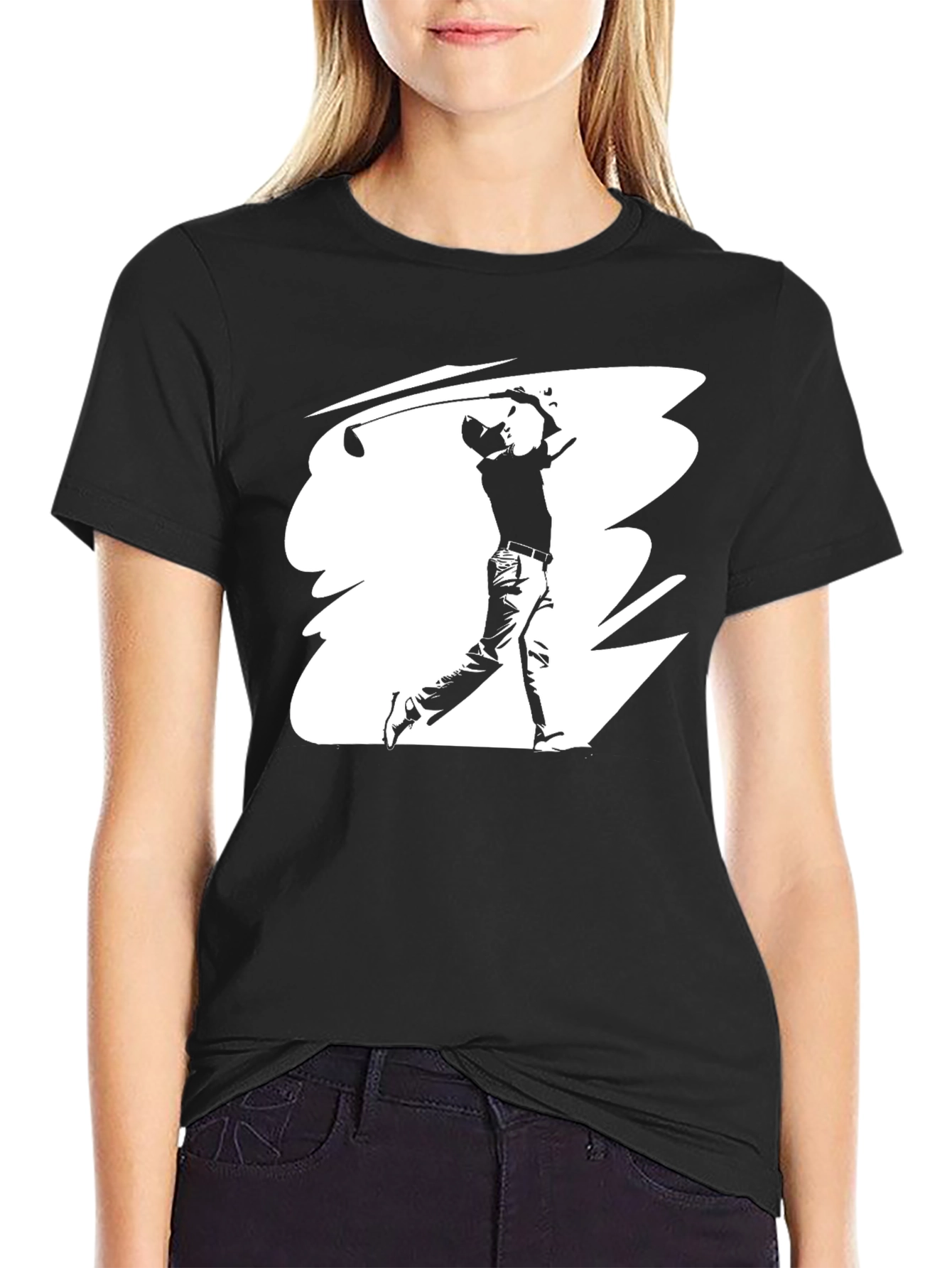 Golf Swing Graphic Tee - Black Cotton T-Shirt