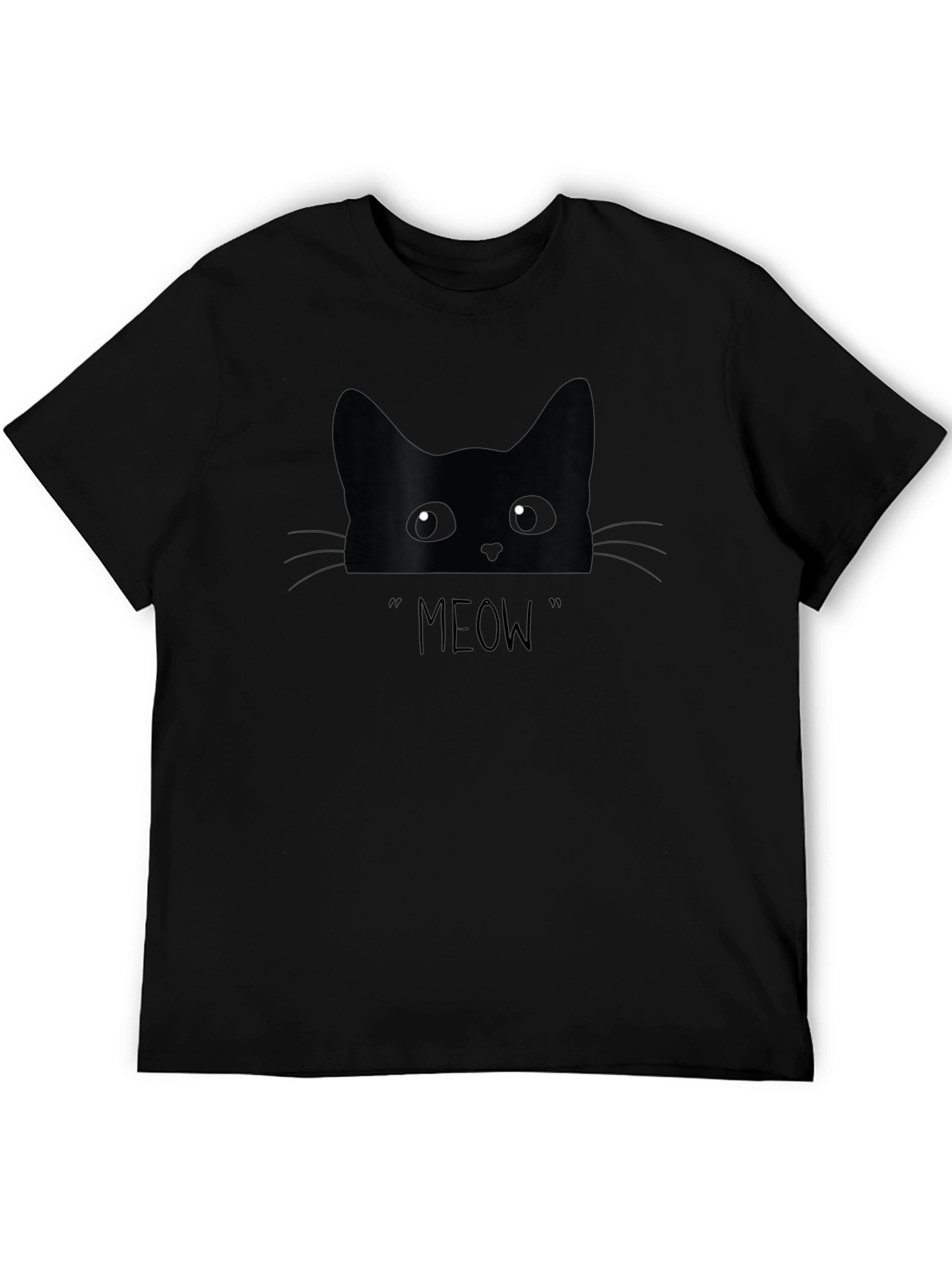 Black Cat Meow Graphic Tee - Trendy Casual Shirt
