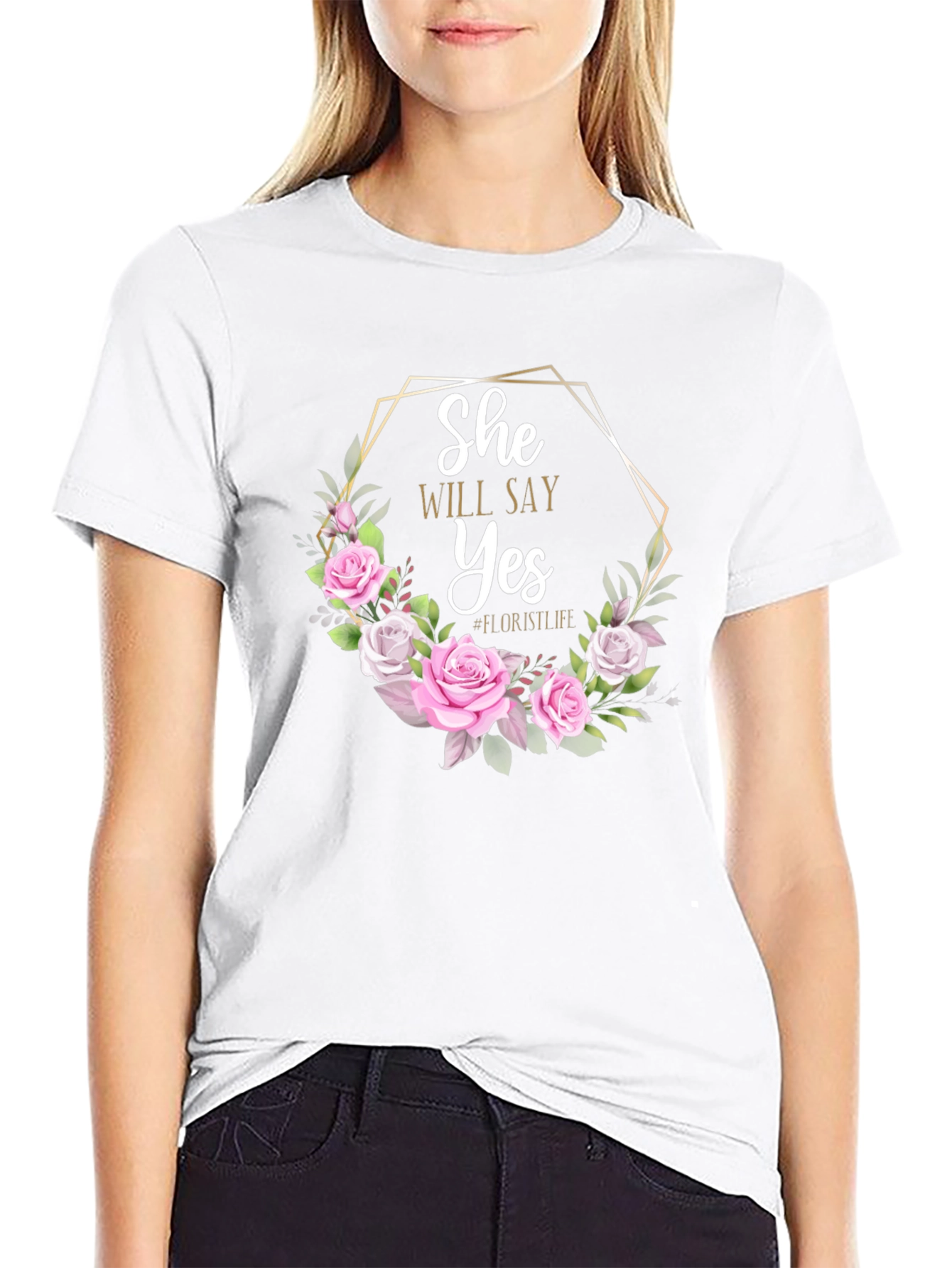 She Will Say Yes Floral Wedding T-Shirt