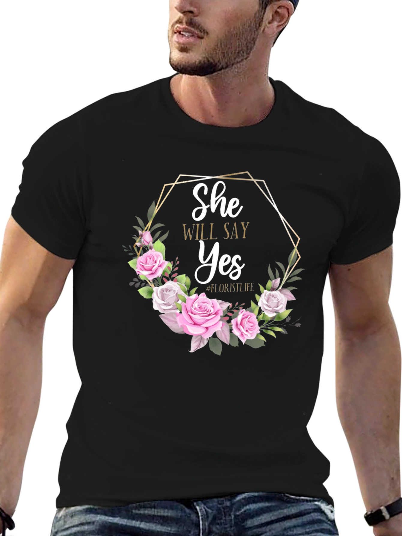 She Will Say Yes Floral Wedding T-Shirt