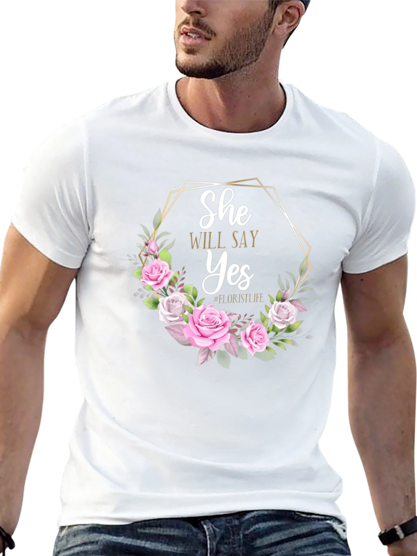 She Will Say Yes Floral Wedding T-Shirt
