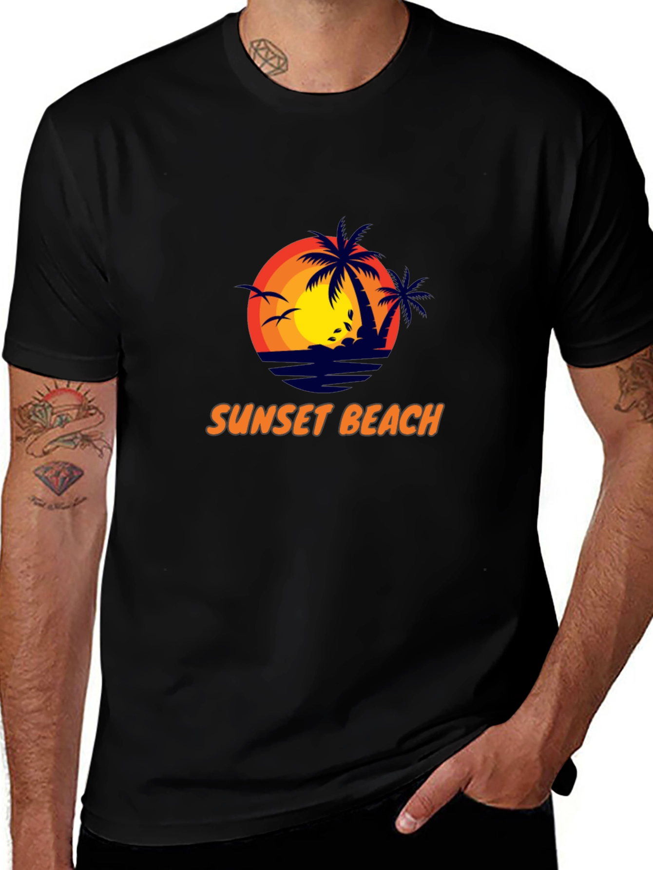 Sunset Beach Graphic Tee - Stylish Black T-Shirt
