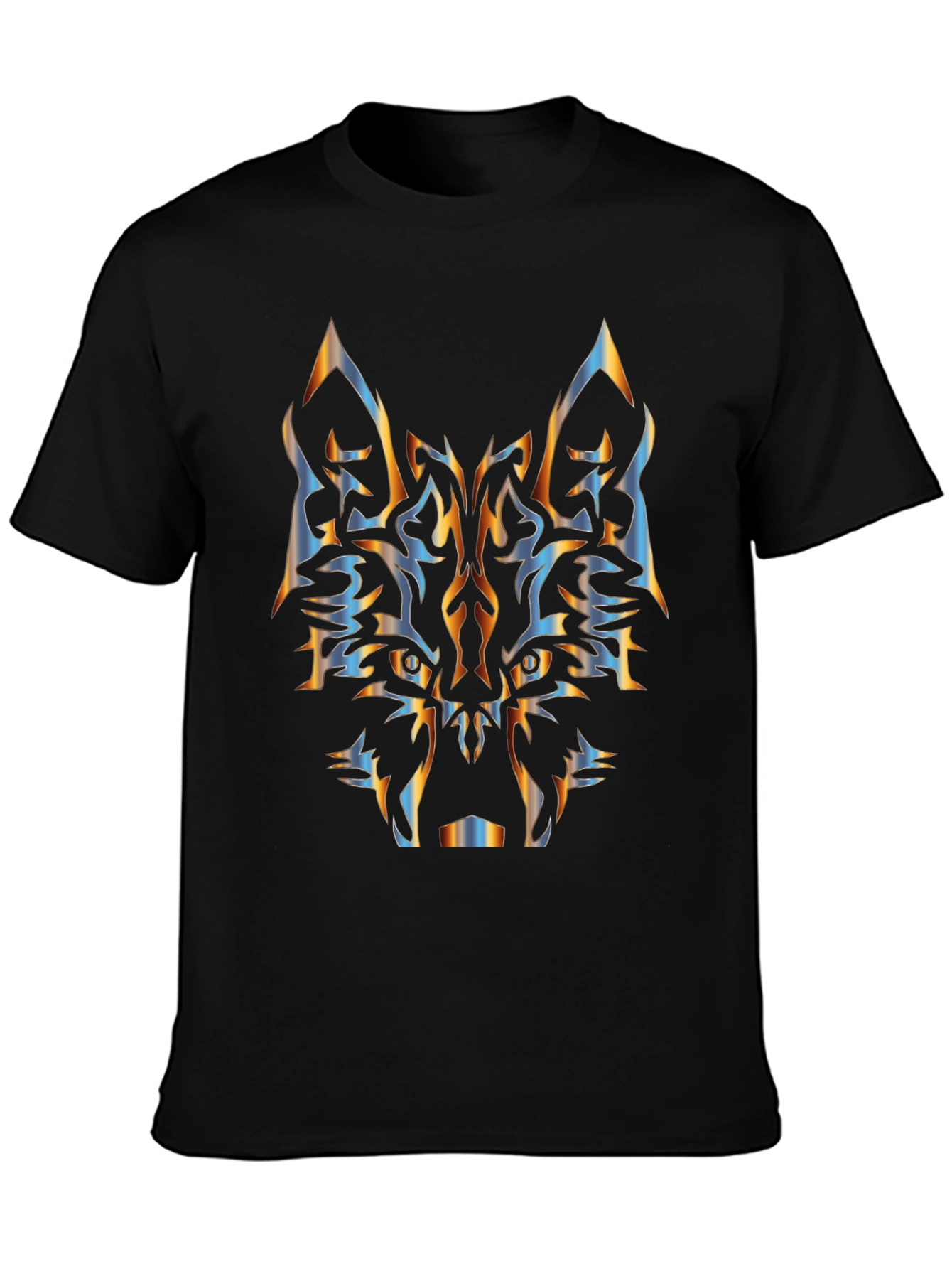 Tribal Wolf Graphic Black T-Shirt