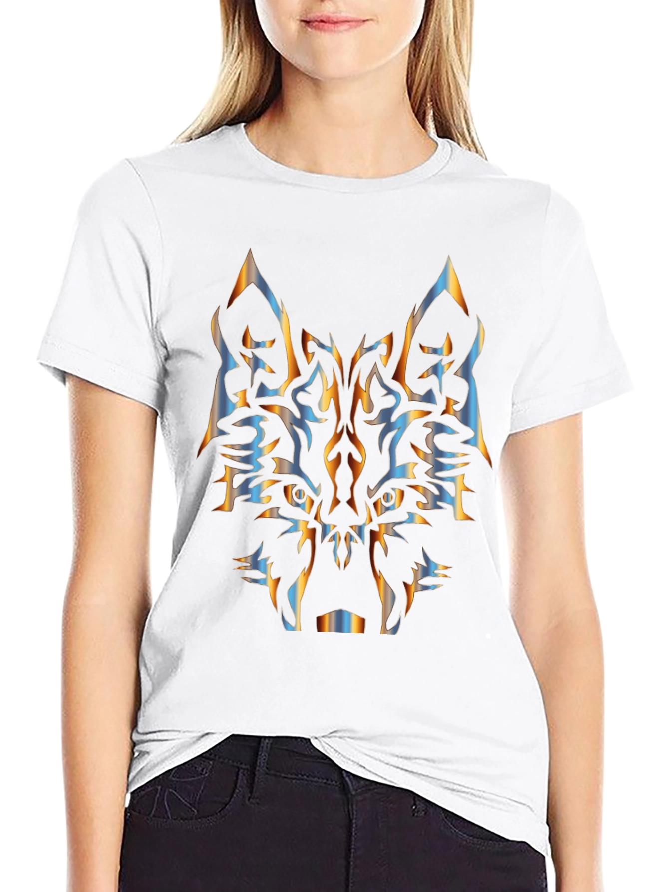 Tribal Wolf Graphic Black T-Shirt