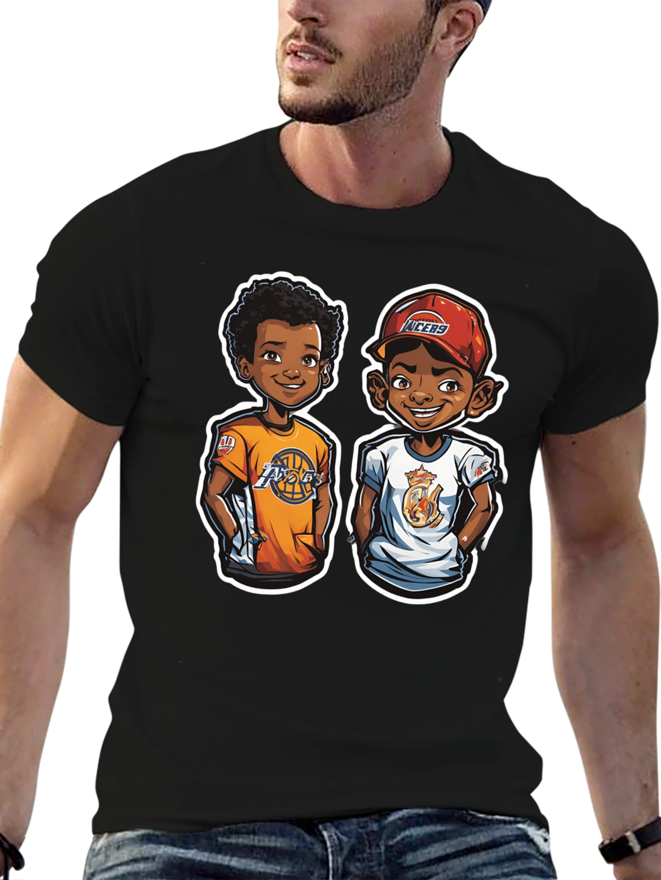 Cartoon Lakers Fan Black T-Shirt