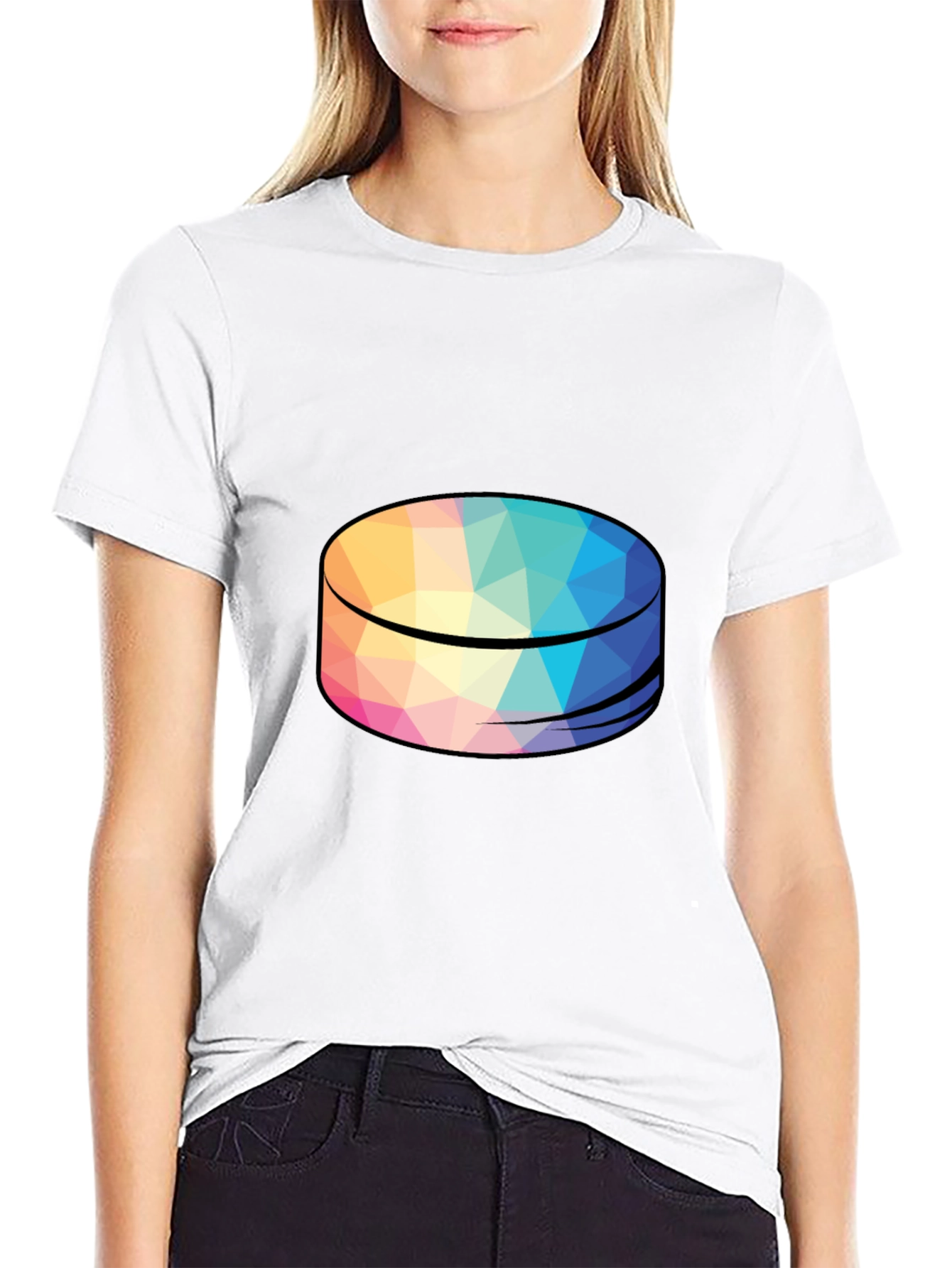 Geometric Puck Design Black T-Shirt