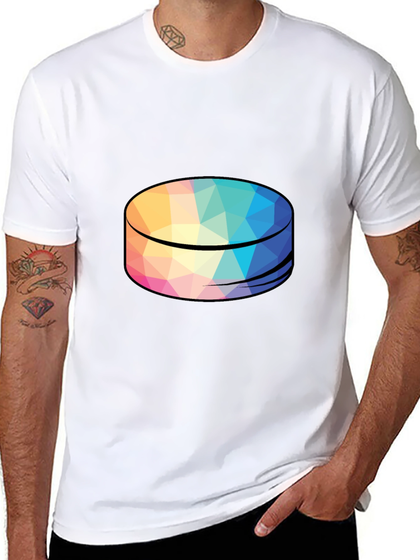 Geometric Puck Design Black T-Shirt