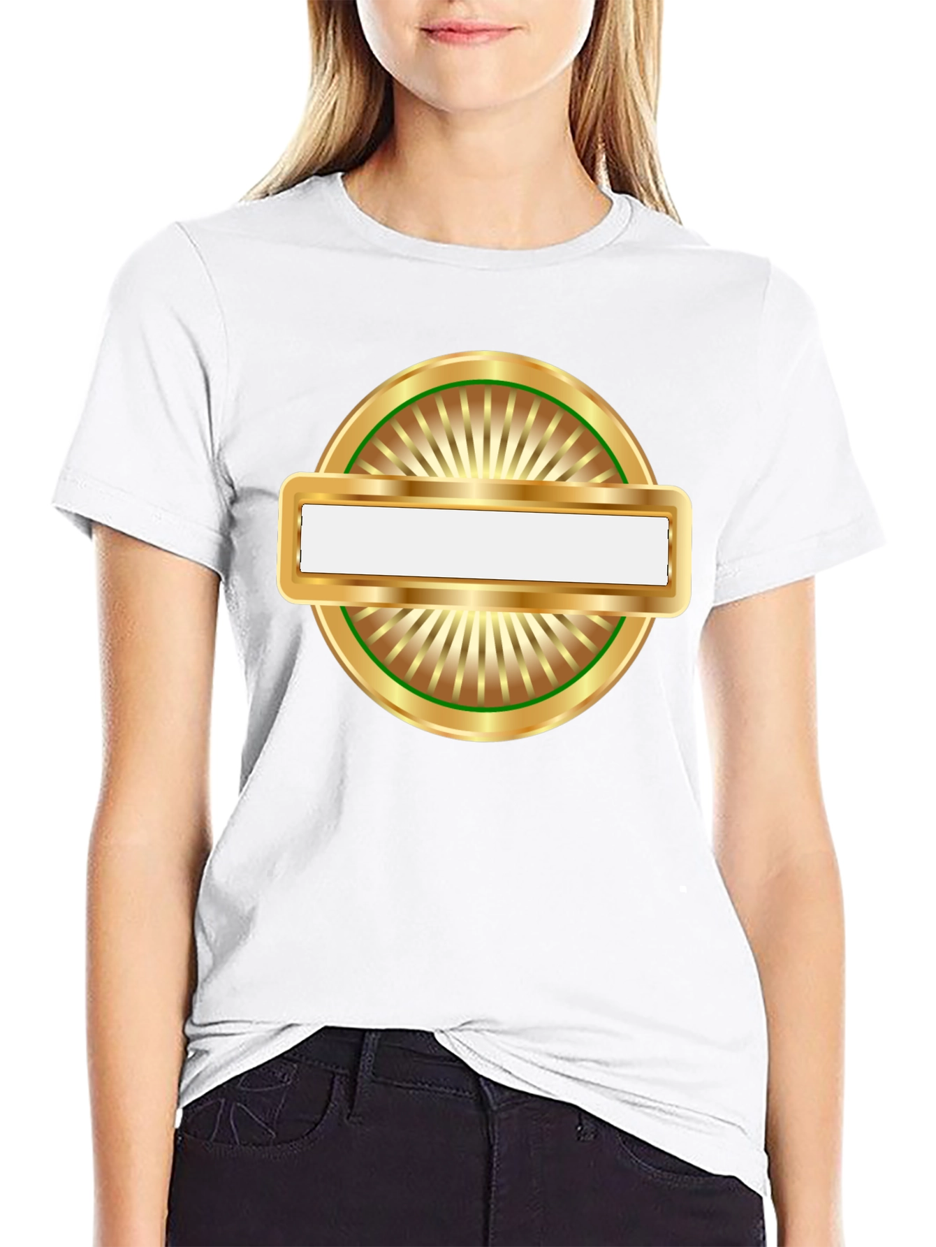 Mens Black T-Shirt with Gold Emblem