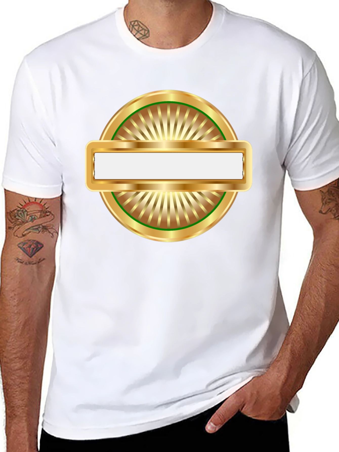 Mens Black T-Shirt with Gold Emblem